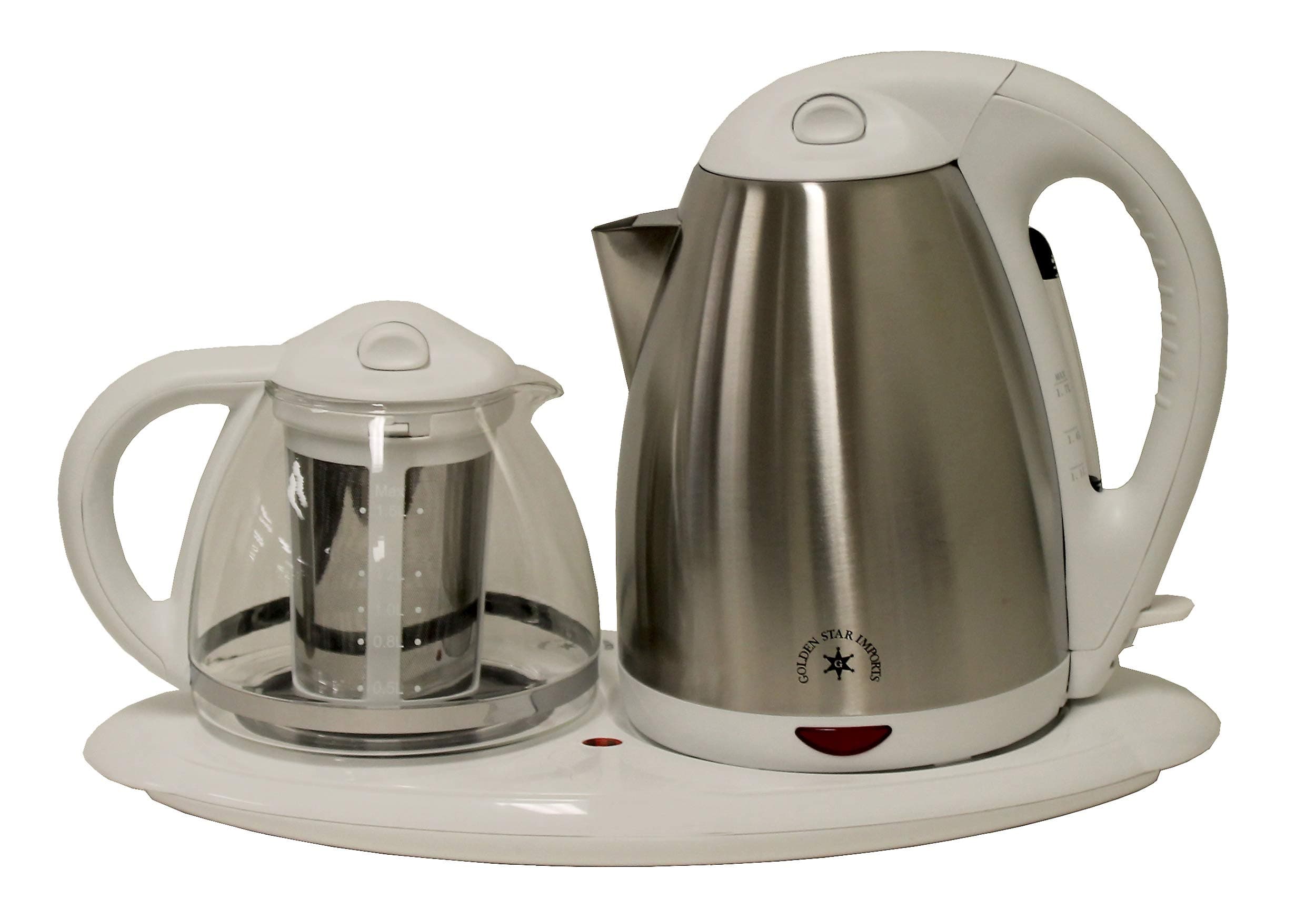 Sapphire Home 3 Piece Electric Coffee Tea Maker, 360 Degree 1.7L Cordless Kettle + 1.2 Clear Glass Pot + Keep Warm Plate, On/Off Switch, Stainless Steel Filter Basket, White