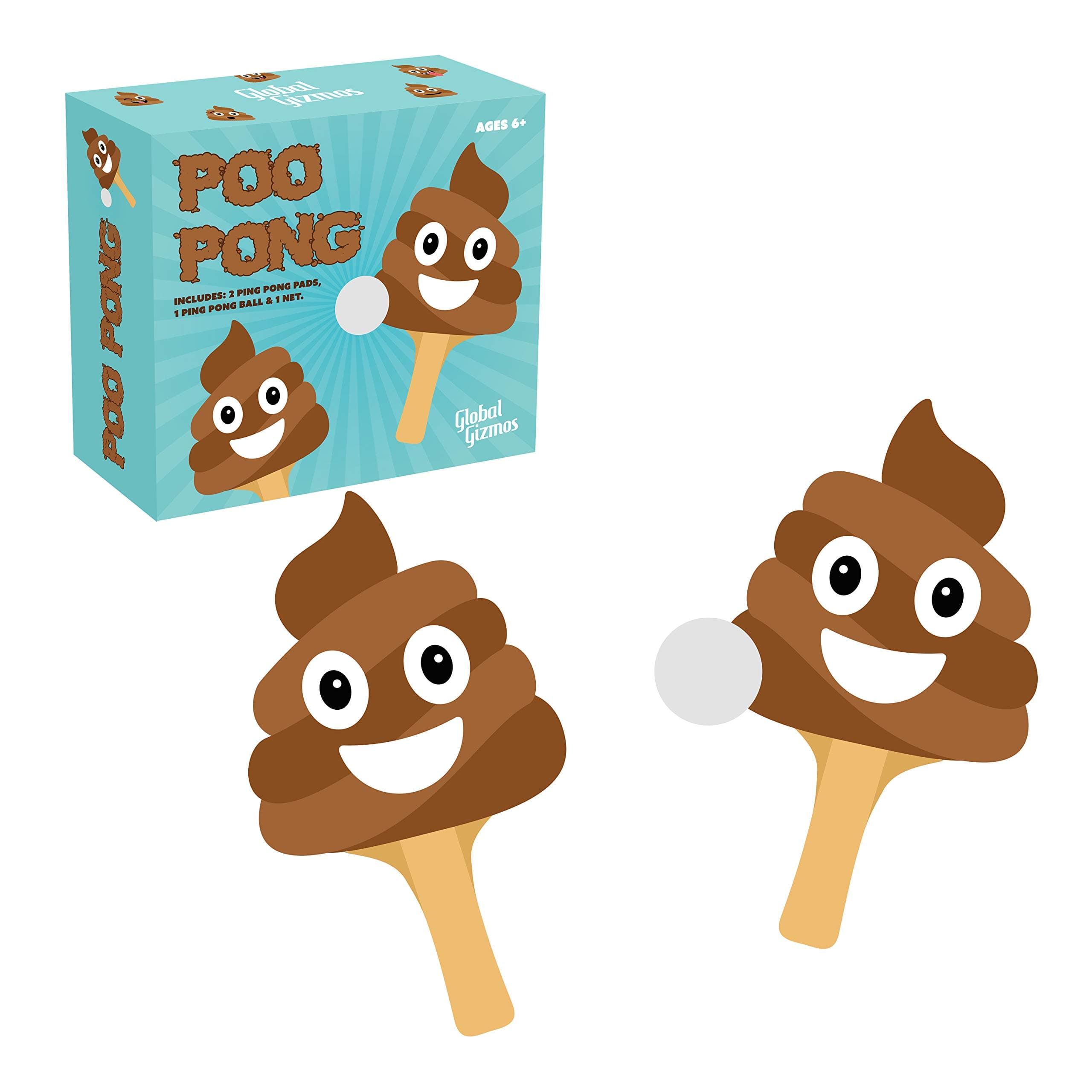 Global Gizmos 45909 Poo Pong Table Tennis Game | Hilarious Kids Game | 2 Pads, 2 Balls, & Net