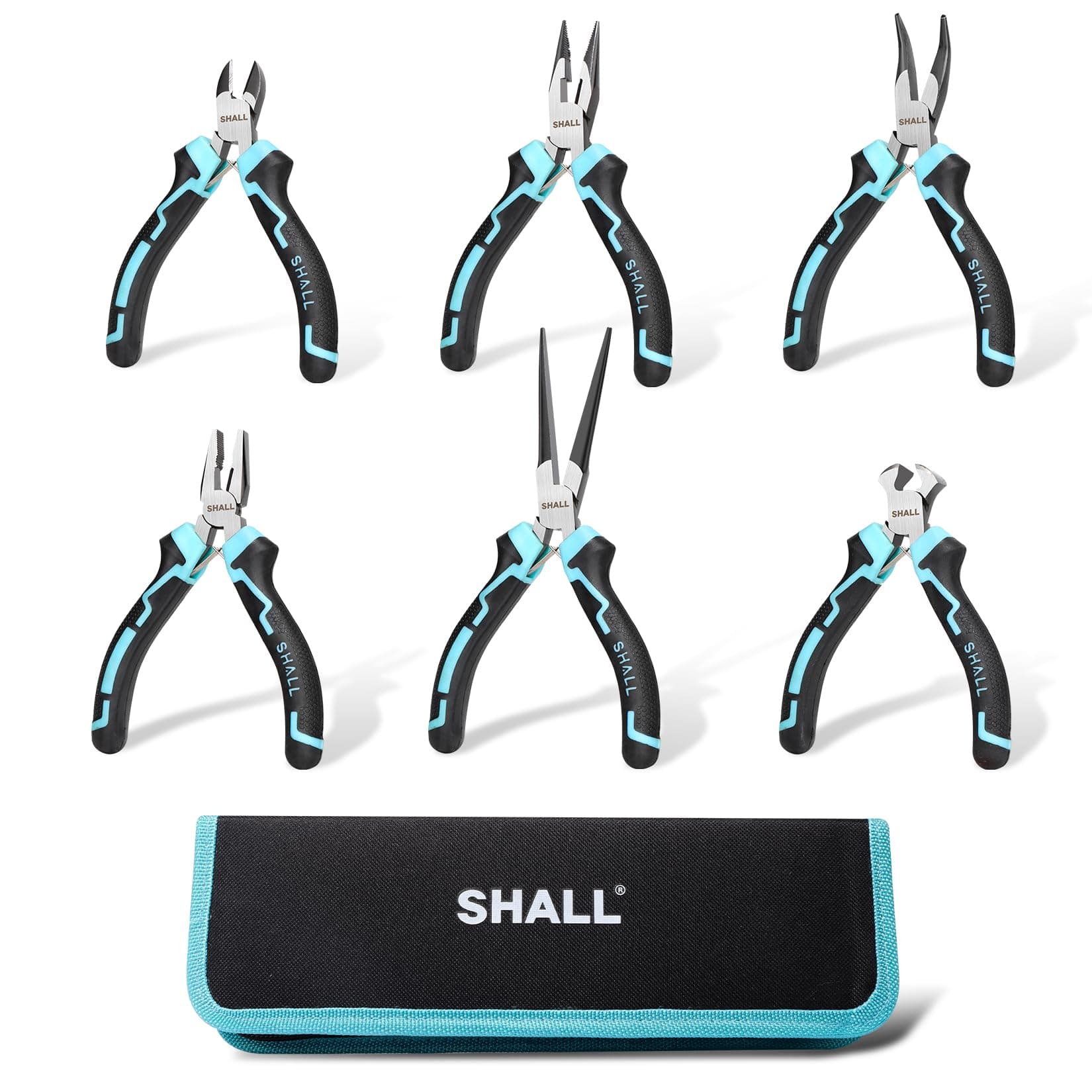 Mini Pliers Set, 6-Piece Small Pliers Tool Set Includes Needle Nose, Long Nose, Bent Nose, Diagonal, End Cutting and Linesman for Making Crafts, Electronic Repairing & Jewelry with Pouch