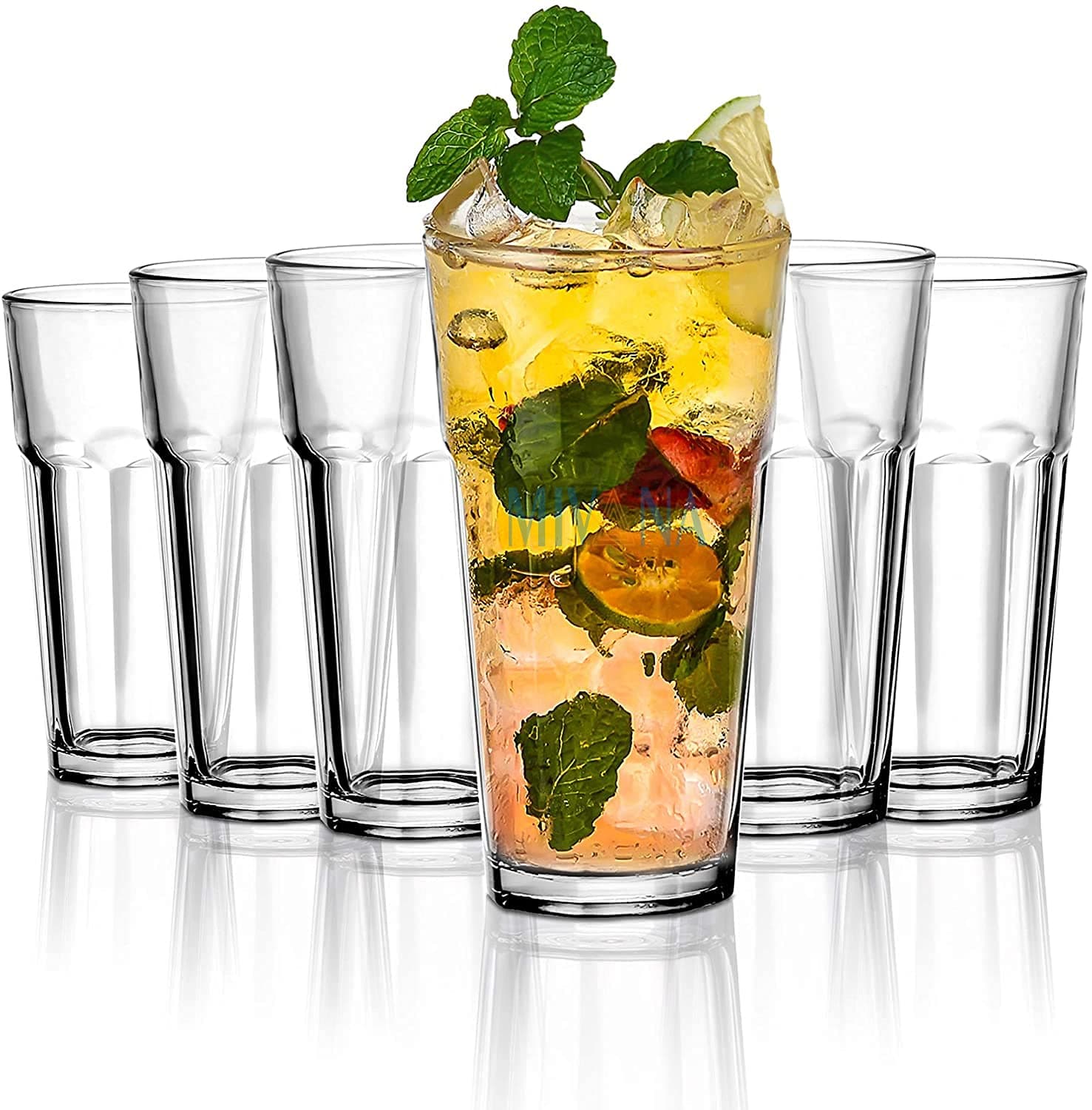400 ML Water Glass Tumbler Highball Glasses Clear Iced Tea and Glasses for Drinking Cocktail, Juice, Milkshake, Coke,Soda, Dishwasher Safe Pack of (6)
