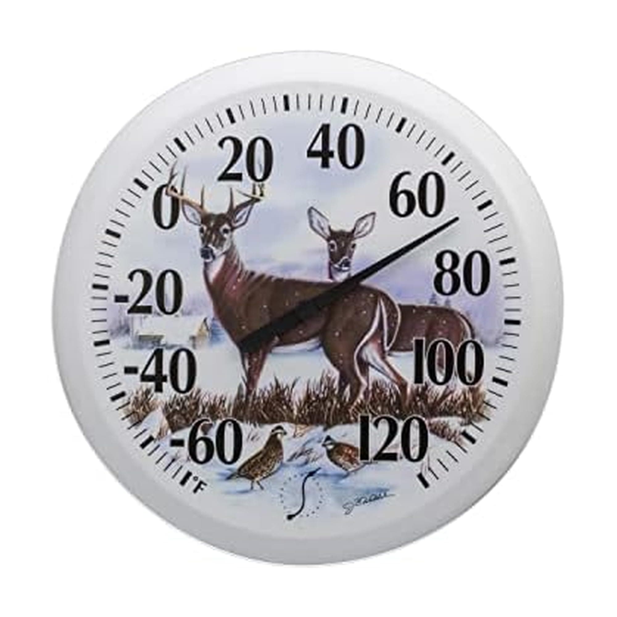 Indoor Outdoor Thermometer, Wireless Outdoor Thermometer with Large Numbers for Patio, Pool, and Indoor Areas, 13.25-Inch, Winter Deer
