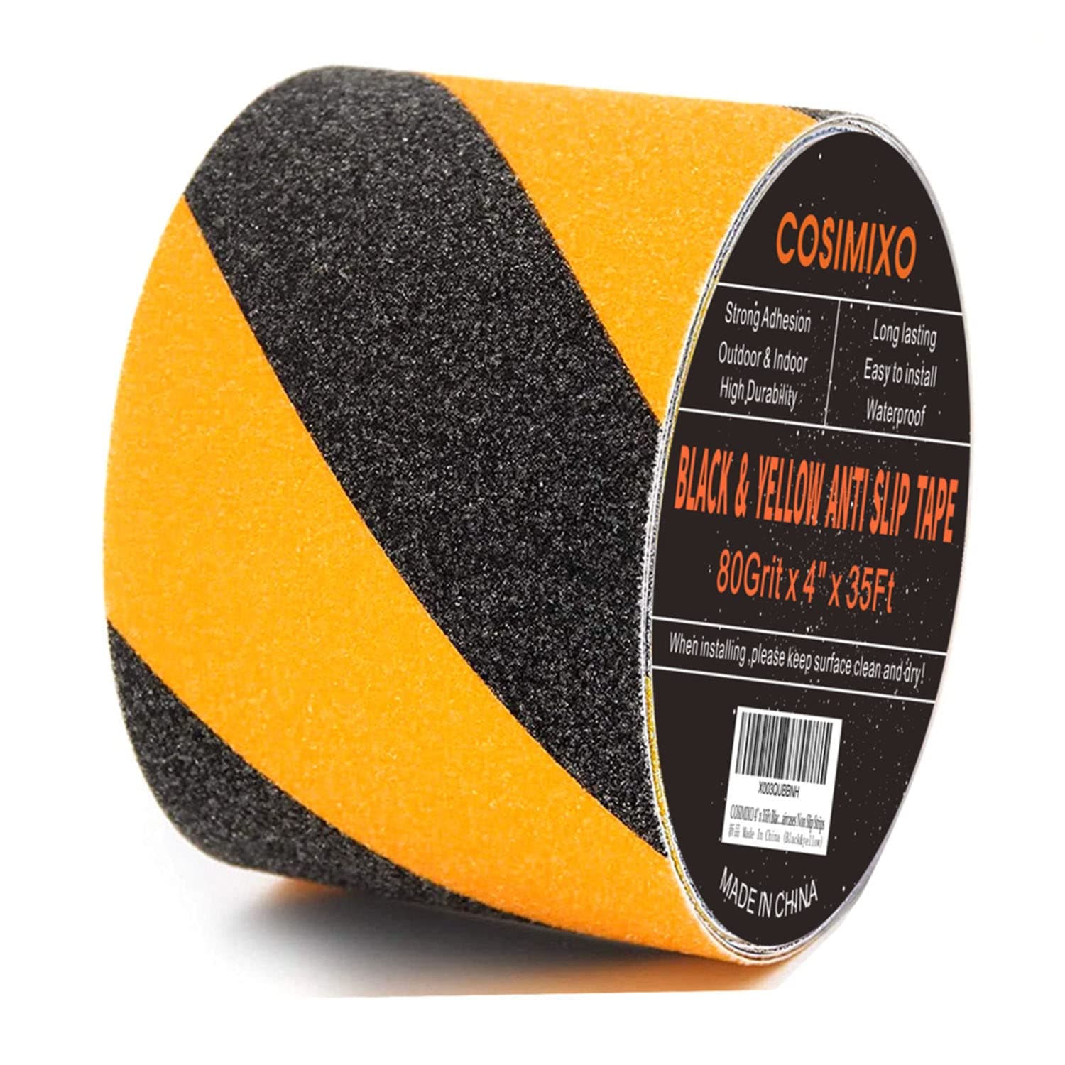 COSIMIXO 4" x 35Ft Black&Yellow Heavy Duty Anti Slip Tape for Stairs Outdoor/Indoor Waterproof Grip Tape Safety Non Skid Roll for Stair Steps Traction Tread Staircases Anti-Slip Strips…
