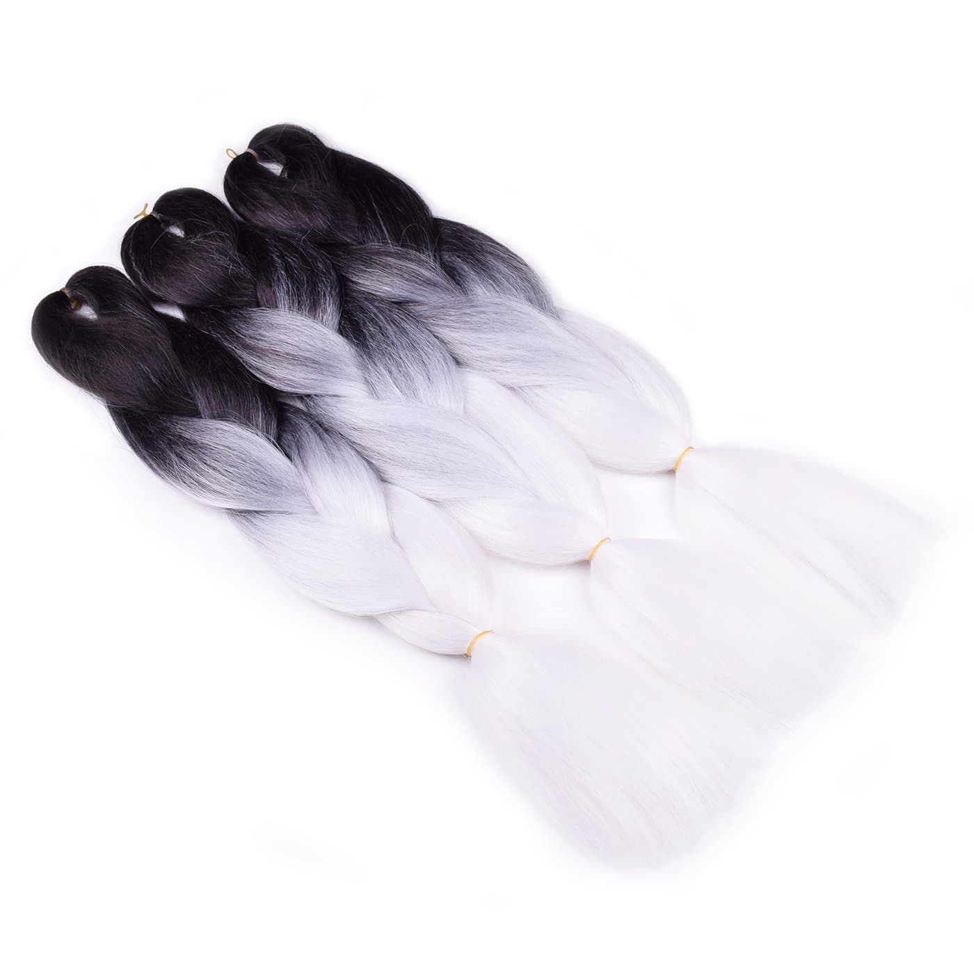White Braiding Hair Ombre Black White 3 Packs Jumbo Braiding Hair Extension For Box Braids Senegal Twist Two Tone Ombre Color Synthetic Hair 24 Inch