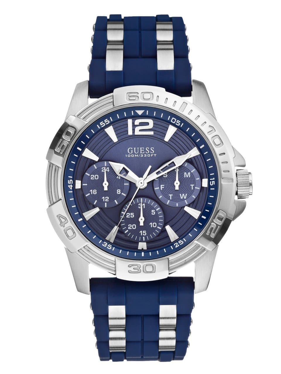 Iconic Blue Stainless Steel Stain Resistant Silicone Watch with Day