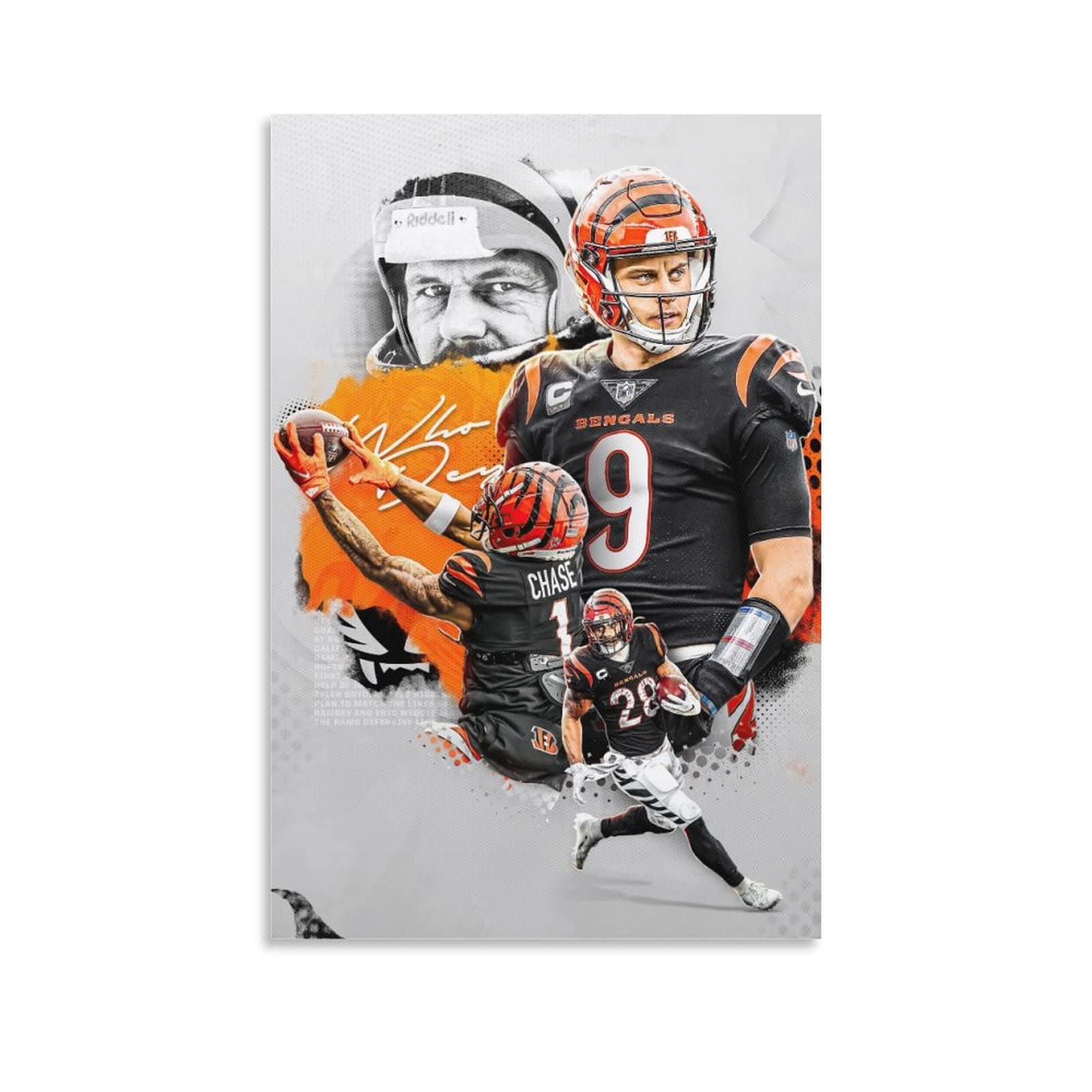 Joe America Football Sports Poster Burrow Posters for Walls Print Canvas Wall Art Decor for Kids Bedroom Gifts to Men Fans Christmas Birthday Large Size 12x18 inch Unframed