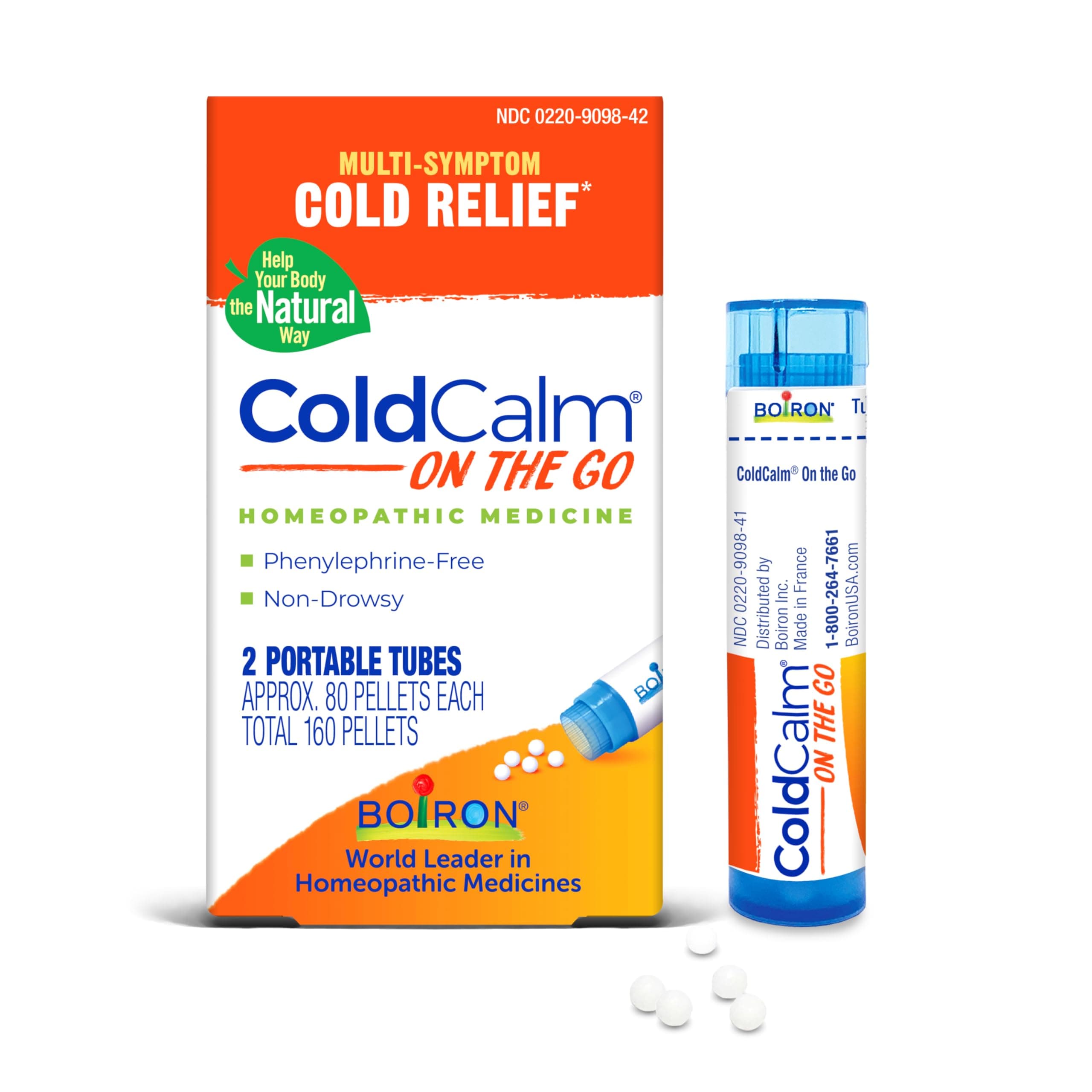 Boiron ColdCalm On The Go Cold Relief for Sneezing, Runny Nose, Nasal Congestion, and Sore Throat - 2 Count (160 Pellets)