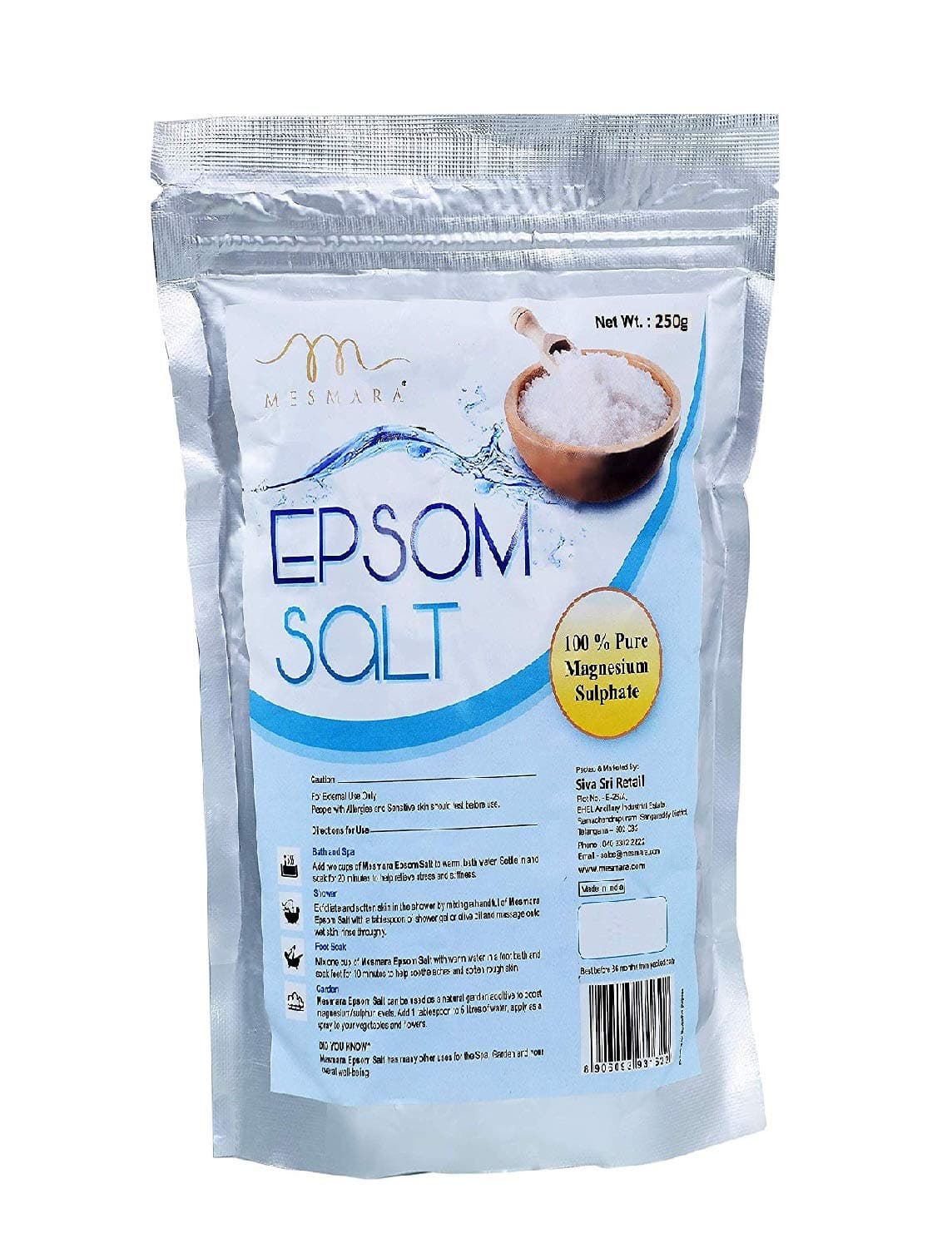 Mesmara Epsom Bath Salt For Relaxation, Muscle Relief, Relieves Aches & Pains, 250gm