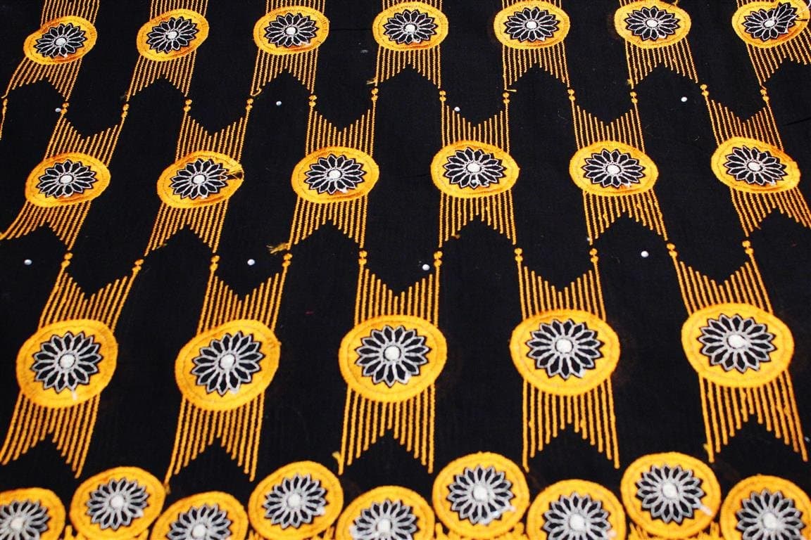 Black,embroidery Poly Cotton Fabric in Medalion Style, Voile Lace Textile in 10 Colors