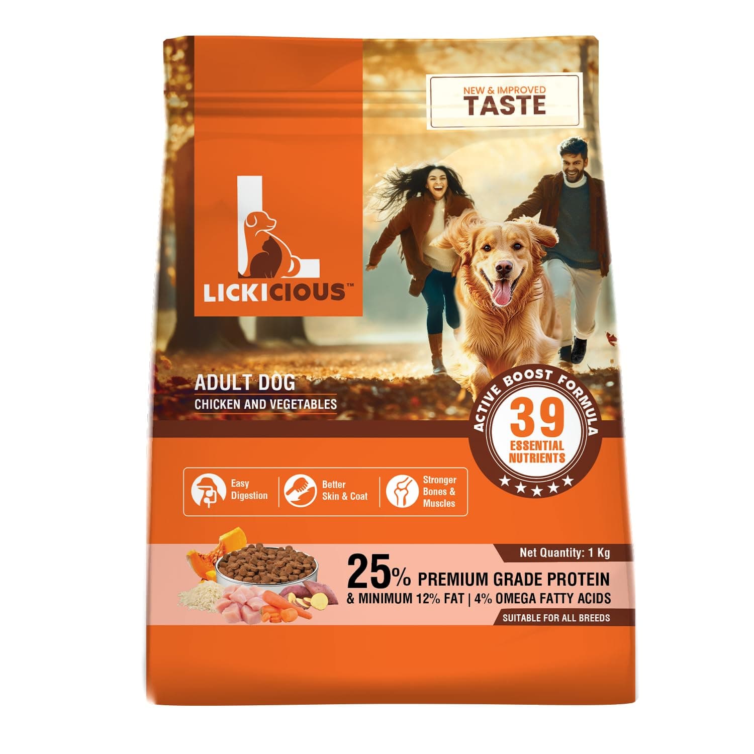 Dry Dog Food Adult 1kg | High Protein Chicken, Rice, Vegetables | 39 Essential Nutrients | Healthy Skin Shiny Coat, Strong Bones & Muscles| Complete Balanced Pure Pet Food for Pedigree Dogs