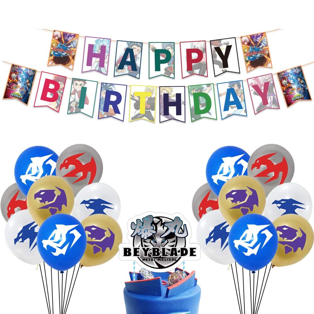 Birthday Party Decorations Supplies Banner Cake Topper Latex Balloons for Beyblade Themed Birthday Party