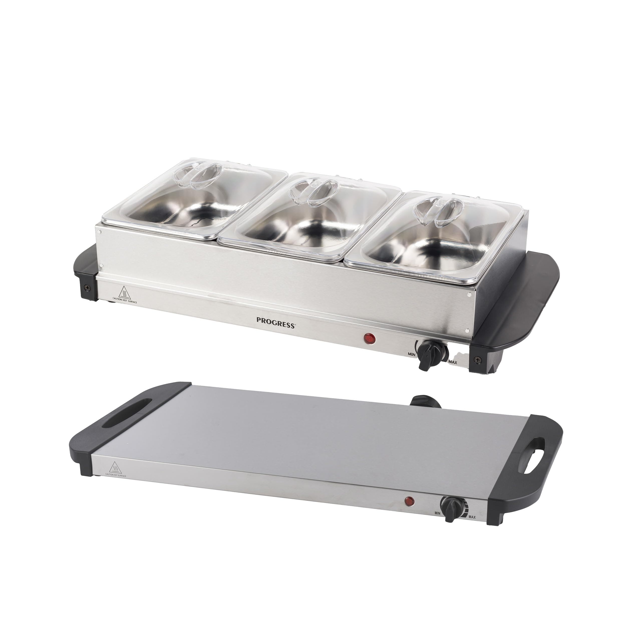 Progress Portable Three Food Warmer Buffet Server, 3 x 1.5 Litre Pans, Stainless Steel, 200 W