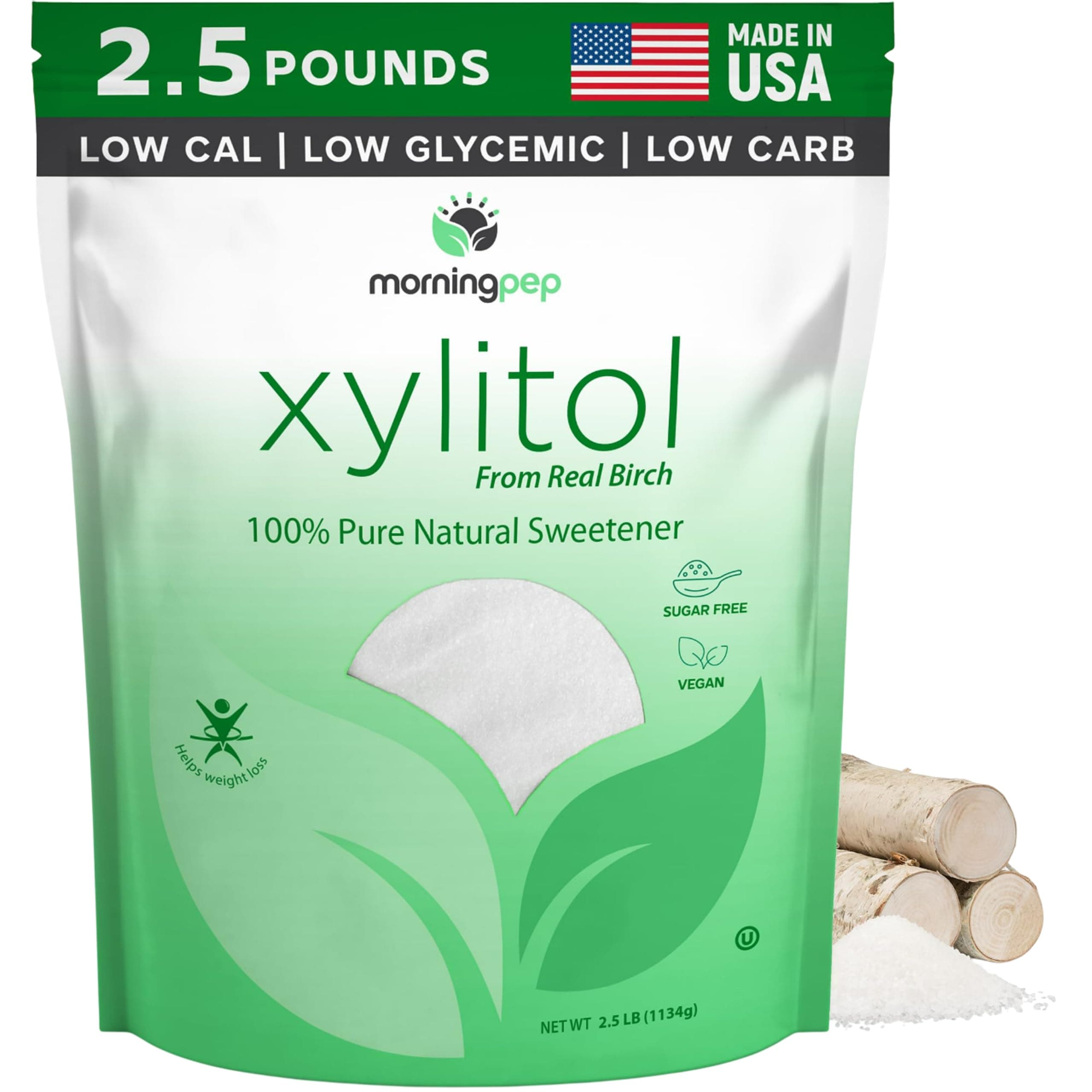 Pure Birch Xylitol (Keto Diet Friendly) Sweetener 2.5 LB (Not from Corn) Non GMO - Kosher - Gluten Free - Product of USA. 40 OZ