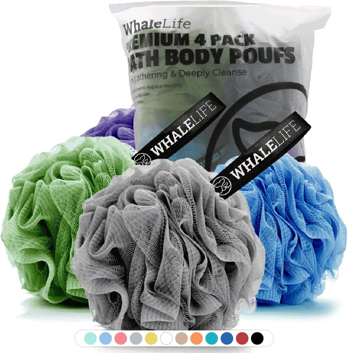 Shower Loofah Bath Sponge Mesh Pouf Body Scrubber Ball 4 Pack