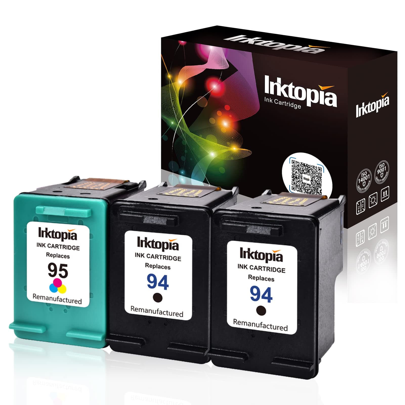 Inktopia Remanufactured Ink Cartridge Replacement for HP 94 and HP 95 C9354BN C8765WN C8766WN for Officejet 150 100 H470 9800 7310 7210 Deskjet 460 PSC 1610 2355 Printer (2 Black 1 Tri-Color)