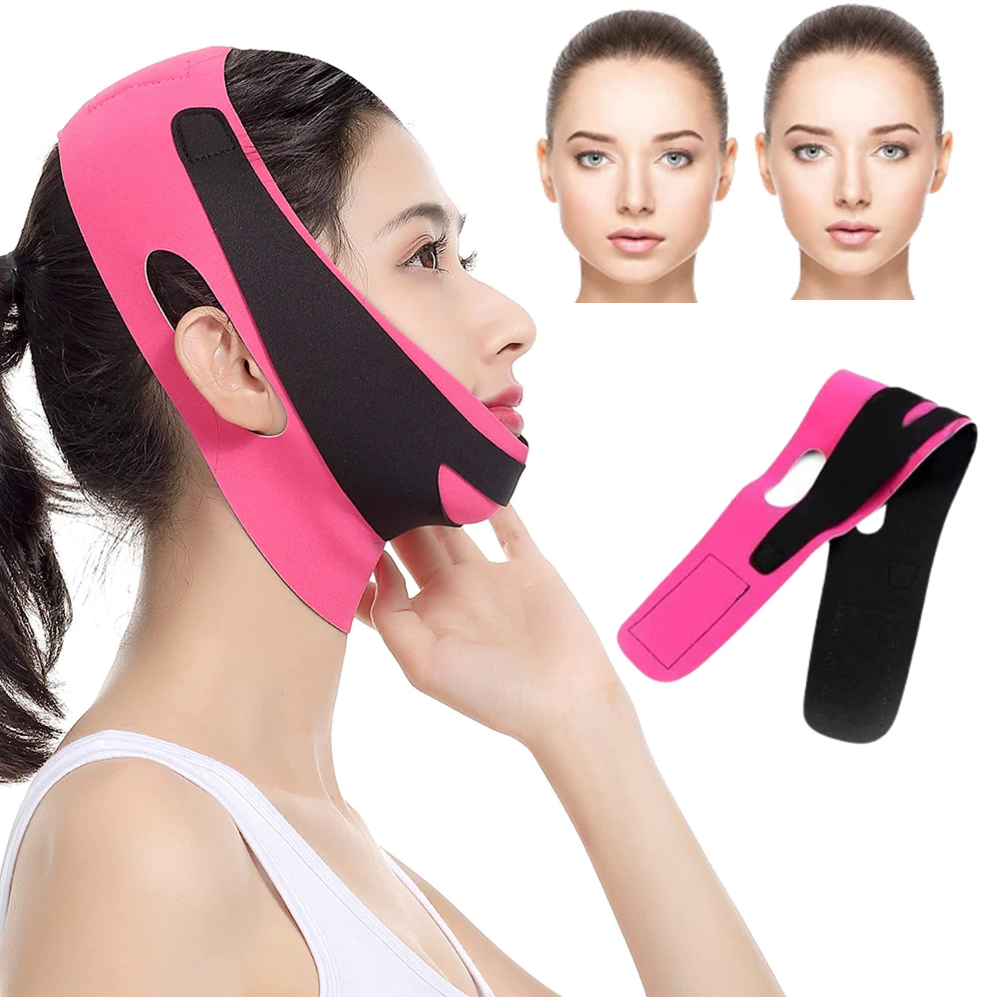 Lexotho Face Slimming Belt for Women Double Chin Reducer Strap,Men Face Lifting Belt V Line Face Shaper Anti Wrinkle Chin Strap(Pink, 65-70 cm)