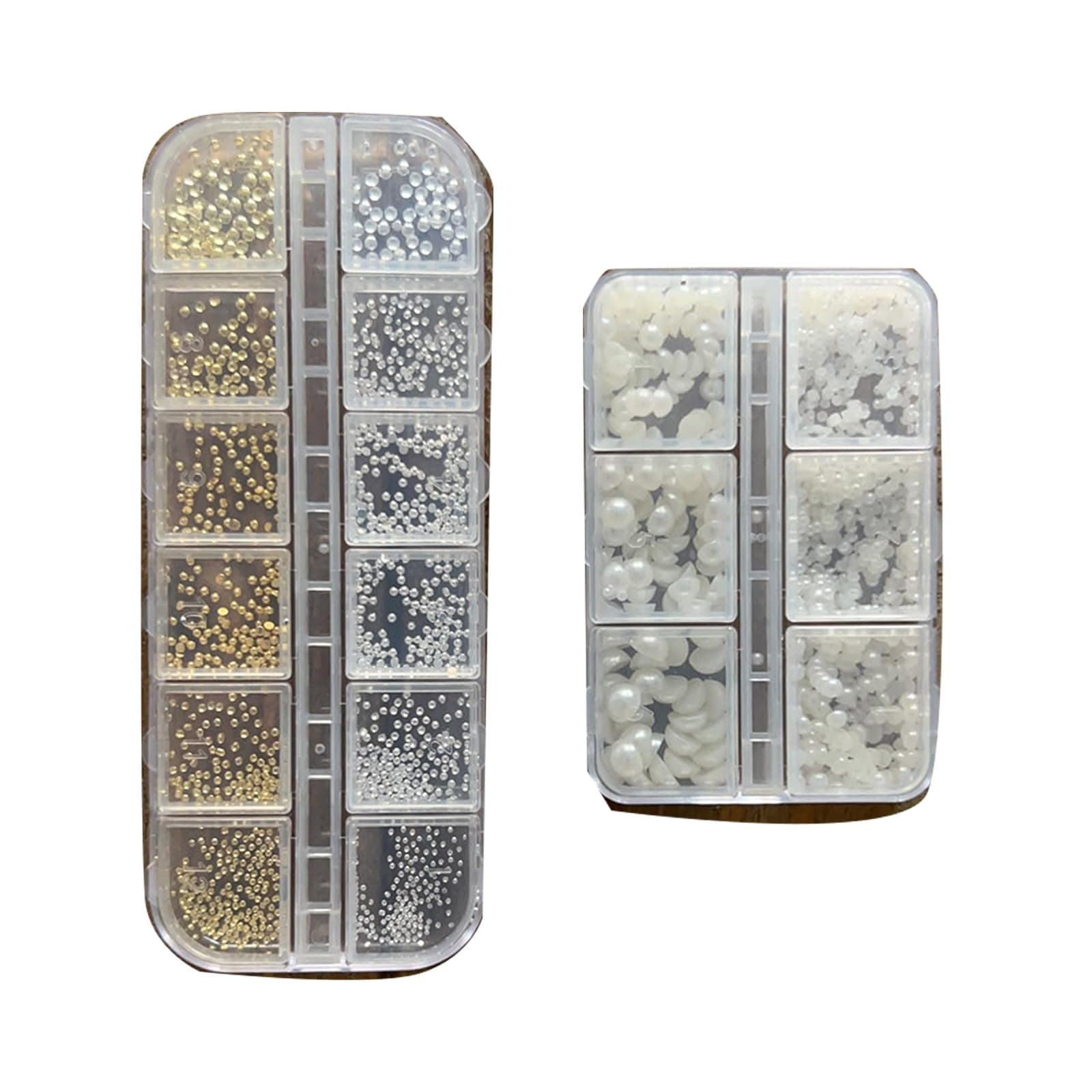 YOSOMK Nail Art Pearls Flatback Pearls Nail Charms Gold Silver Luxurious Rhinestones Mixed Various Sizes 0.8mm-5mm for Women Nail Decoration+1