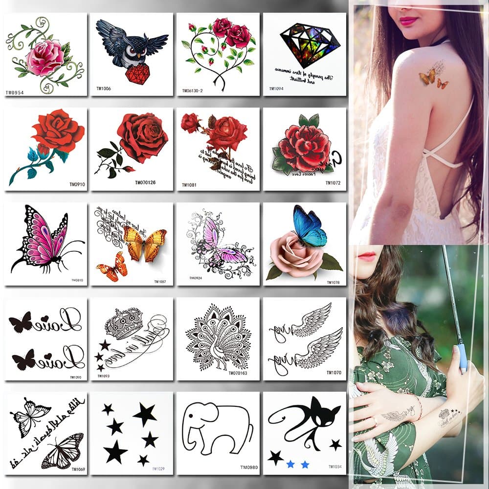 20 Pieces Temporary Tattoo, Rose, Animals and Butterfly Flash Tattoo, Easy to Apply and Long Lasting for Women Boys and Girls (20PCS Set C)