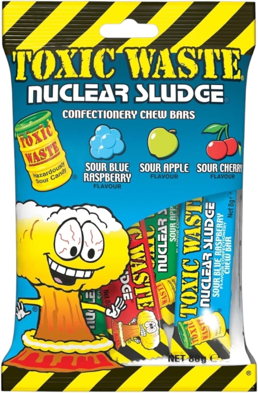 Nuclear Sludge Sour Chew Bars Mixed Apple, Cherry, Blue Raspberry 80g - 2x Share Bags