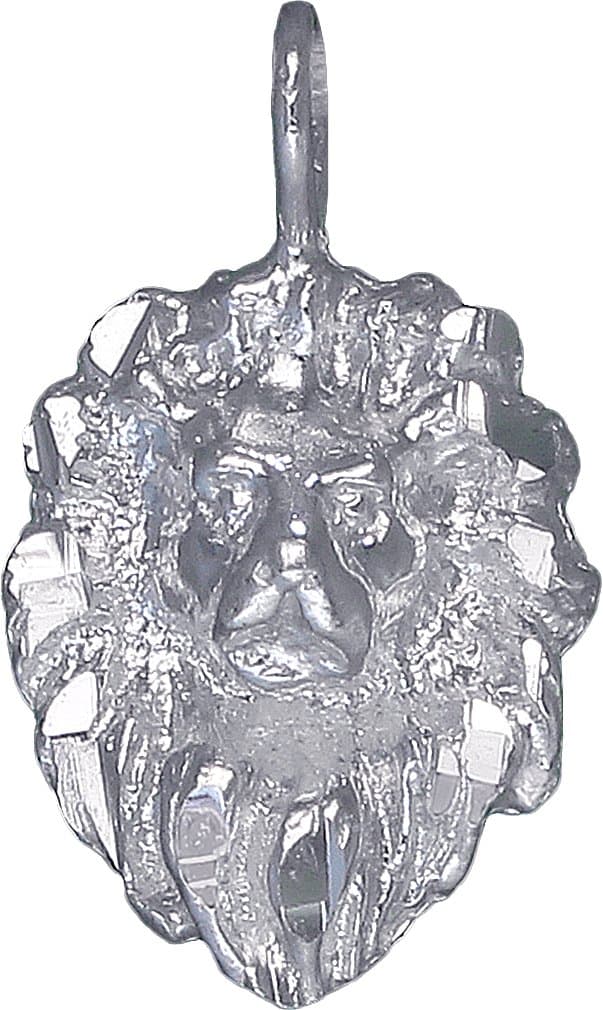 Sterling Silver Lion Charm Pendant Necklace Diamond Cut Finish with Chain