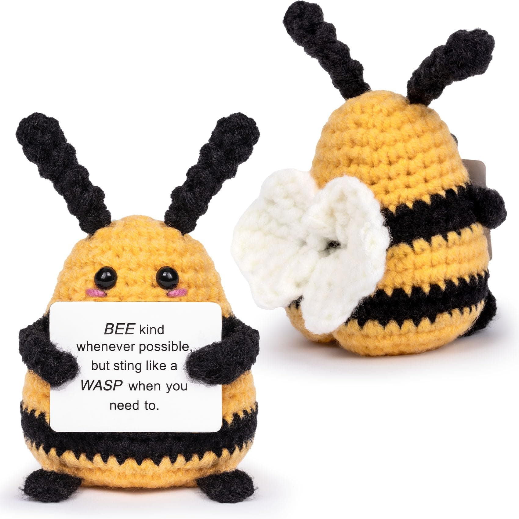 Funny Positive Bee Mini Crochet Bee with Positive Affirmations Cards for Inspirational Novelty Gifts and Party Decorations