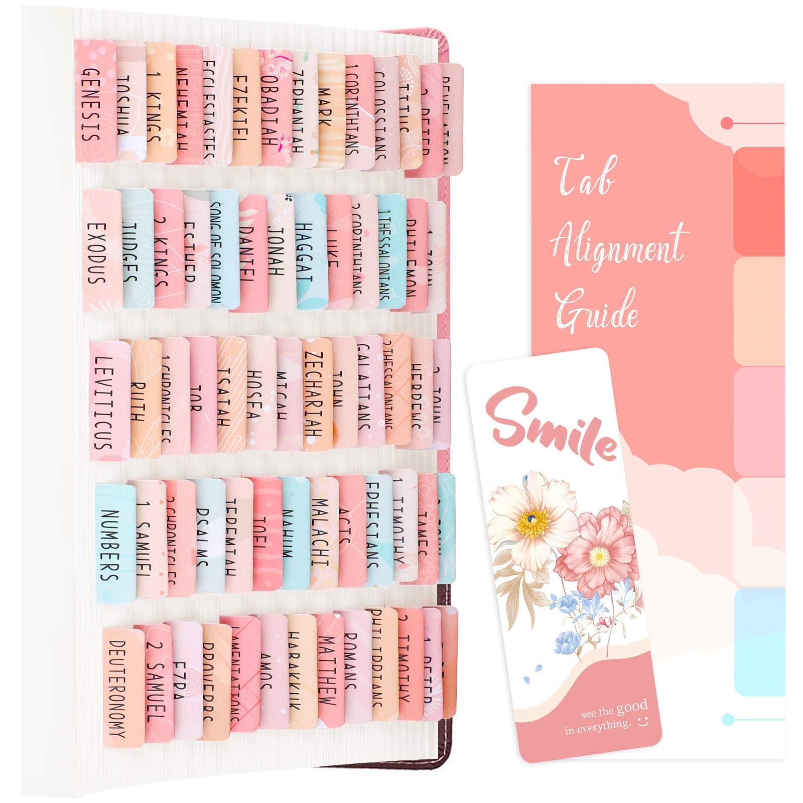 Bible Tabs for Study Bible, Bible Journaling Supplies Christian Gift for Women, 66 Bible Index Tabs Old and New Testament, 14 Blank Tabs, Large Print Bible Book Tabs for Women Kids - Pinkbrown