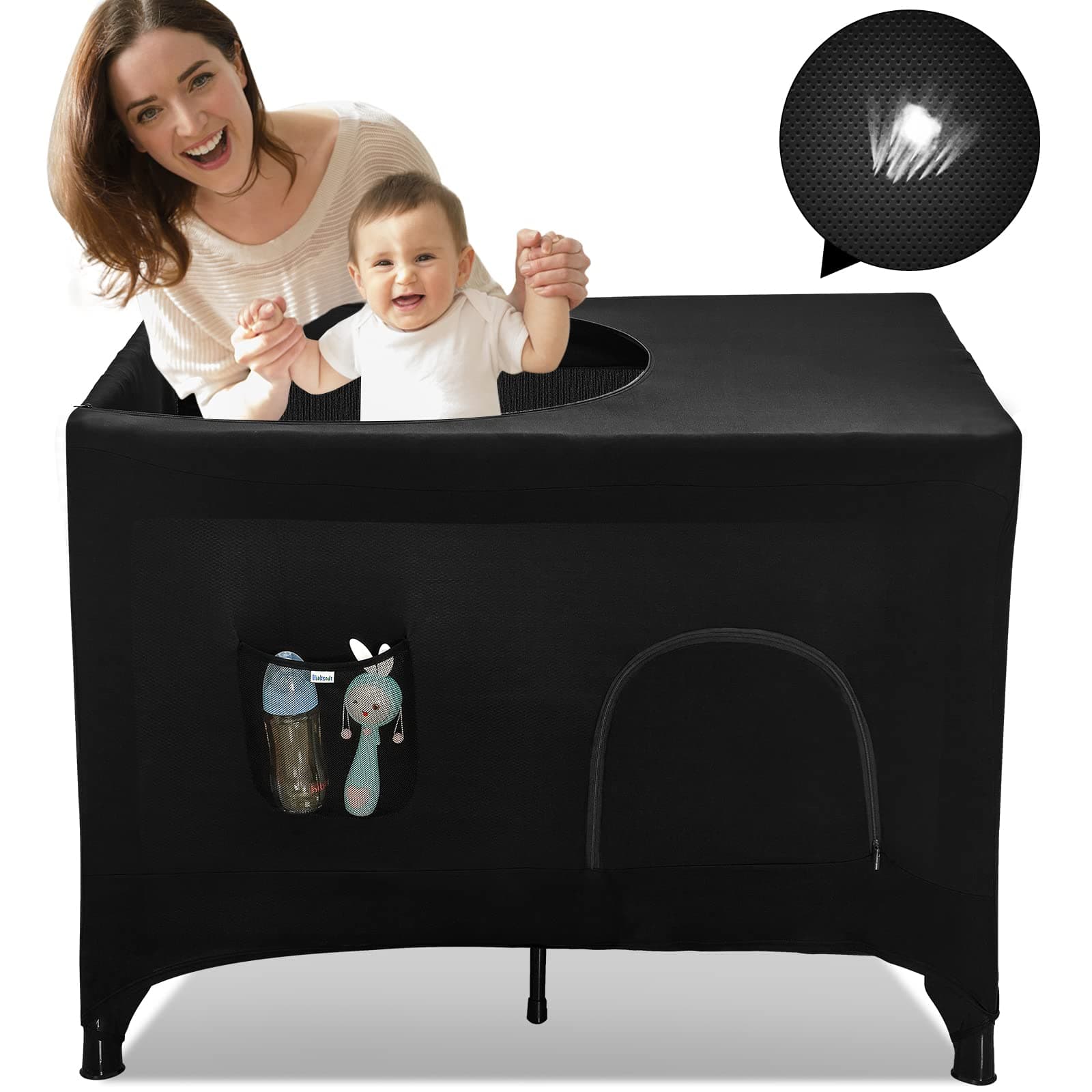 Pack N Play Blackout Cover, Hiaksedt Crib Canopy Cover for Pack and Play, Breathable Blackout Tent for Travel Crib, Portable Stretchy Netting Cover for Indoor Outdoor Travel Playard