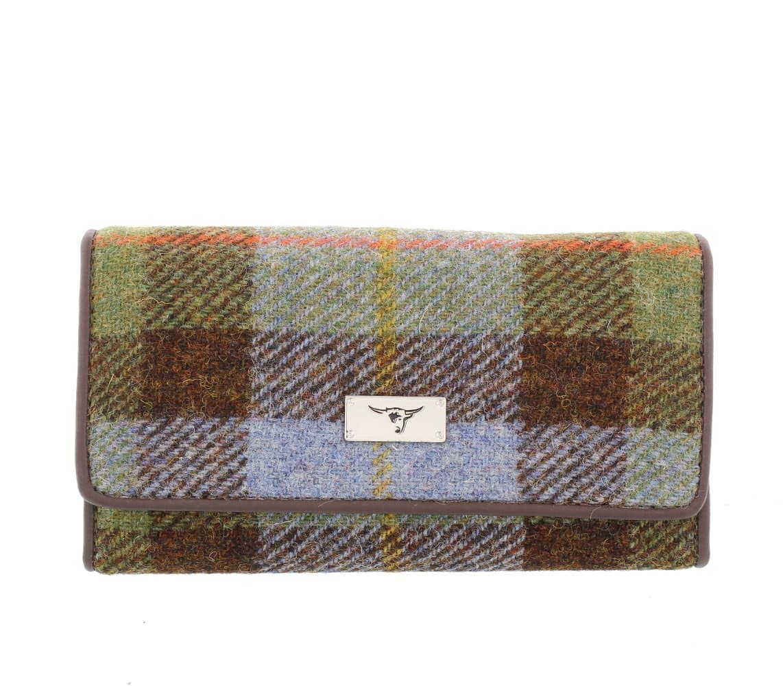 Glen AppinHarris Tweed Ladies Long Fold-Over Purse LB2106 Tiree (Colour 15 Blue Check)