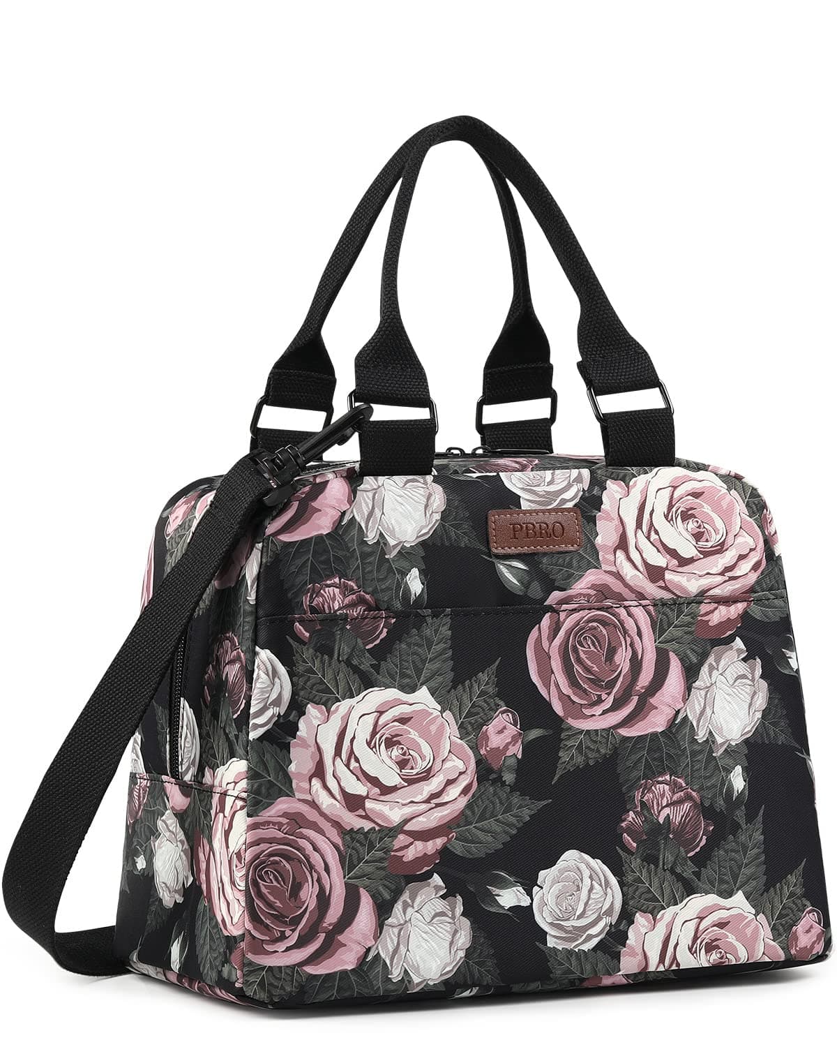 PBRO Insulated Lunch Bag for Women,Large Reusable Lunch Tote with Adjustable Shoulder Belt,Cute Pink Purple Floral Portable Lunch Box Cooler Bag,Perfect for Girls Travel Picnic,Office,Working -Purple