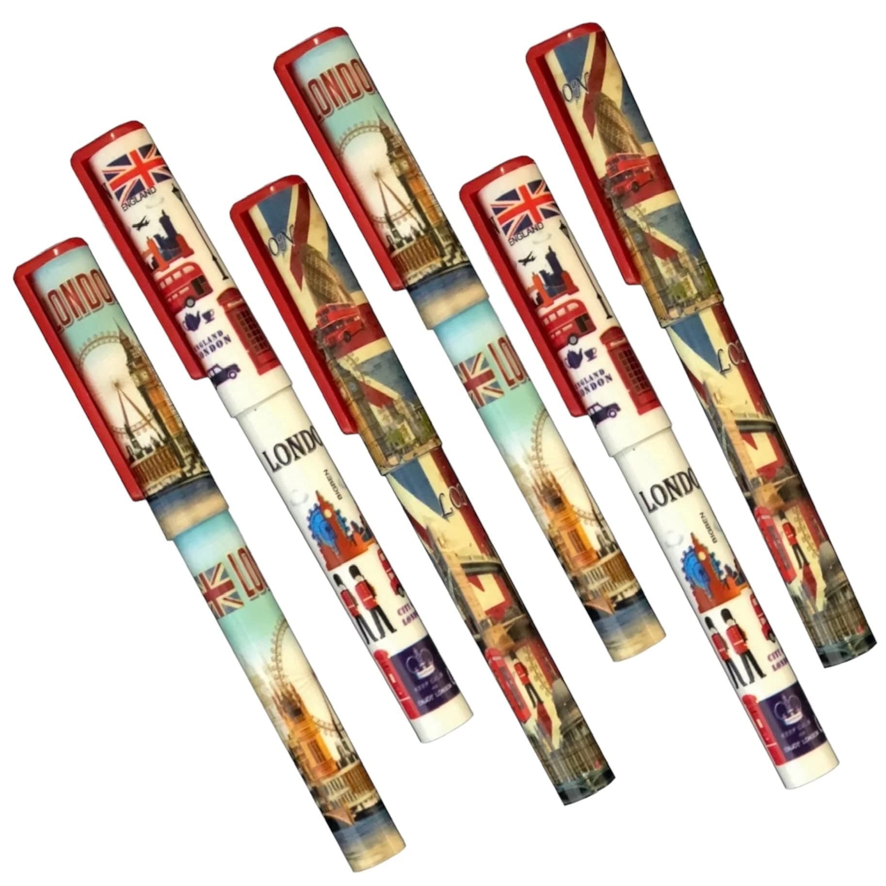 Souvenirs 6 pcs London Landmark Cap Pens, Great British and Gifts Union Jack Pen England Iconic Picture Pens