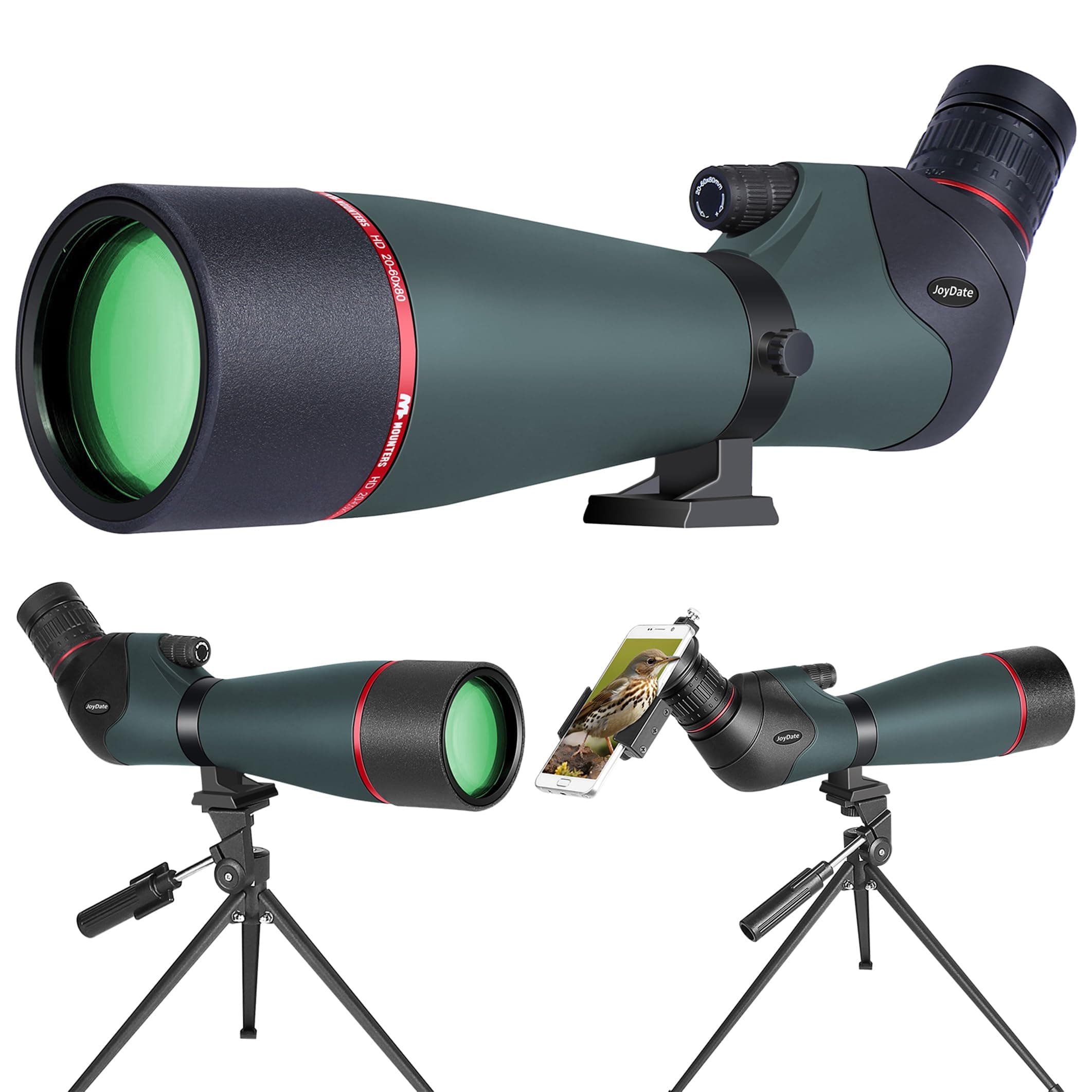 20-60x80 Spotting Scopes for Bird Watching, BAK4 Waterproof Spotting Scope for Wildlife Viewing Hiking Camping, HD Spotter Scope with Tripod Smartphone Holder and Carrying Bag