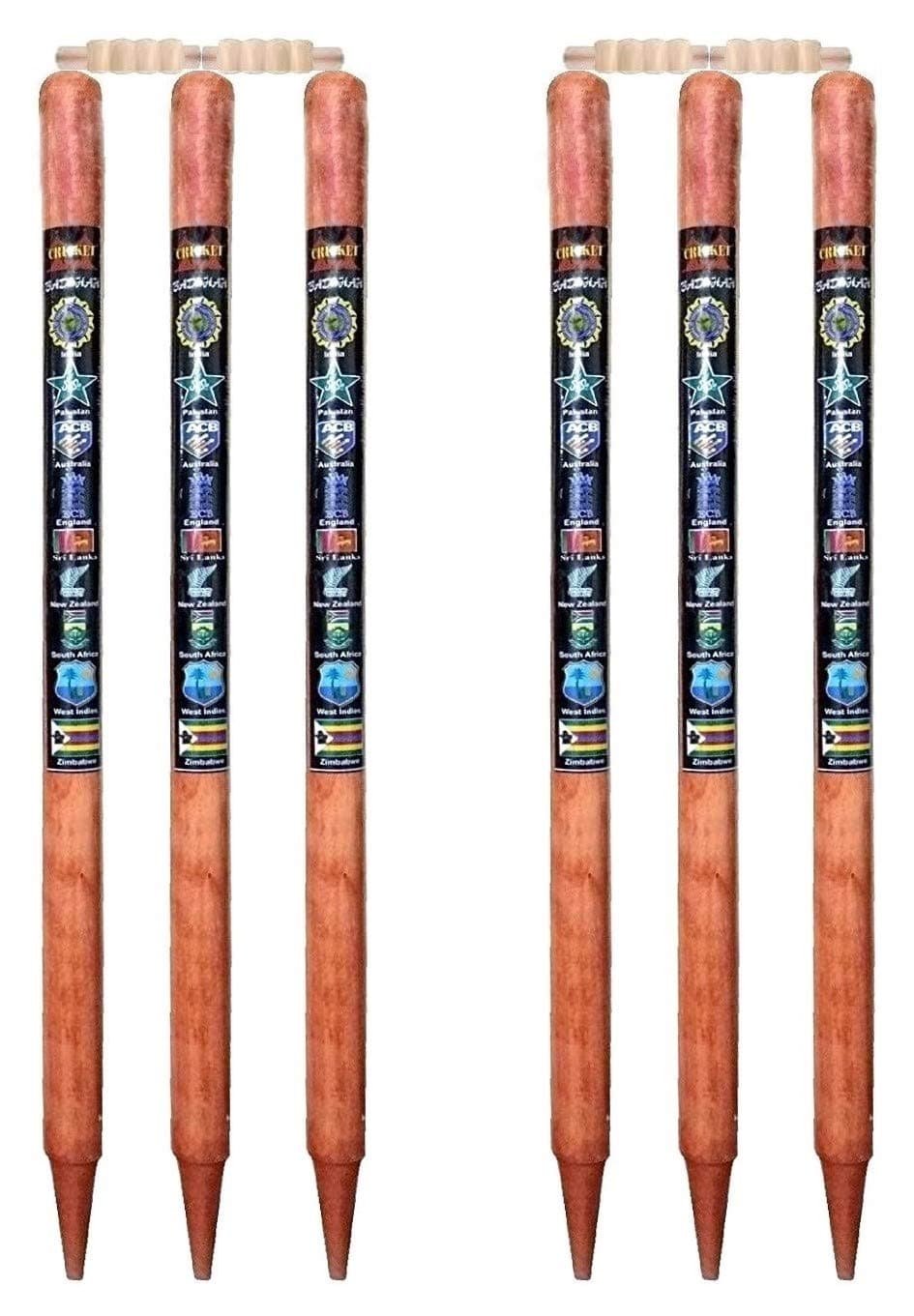 Samaira Sunshine Wooden Cricket Stumps with Bails, 67cm (Brown) - Pack of 6