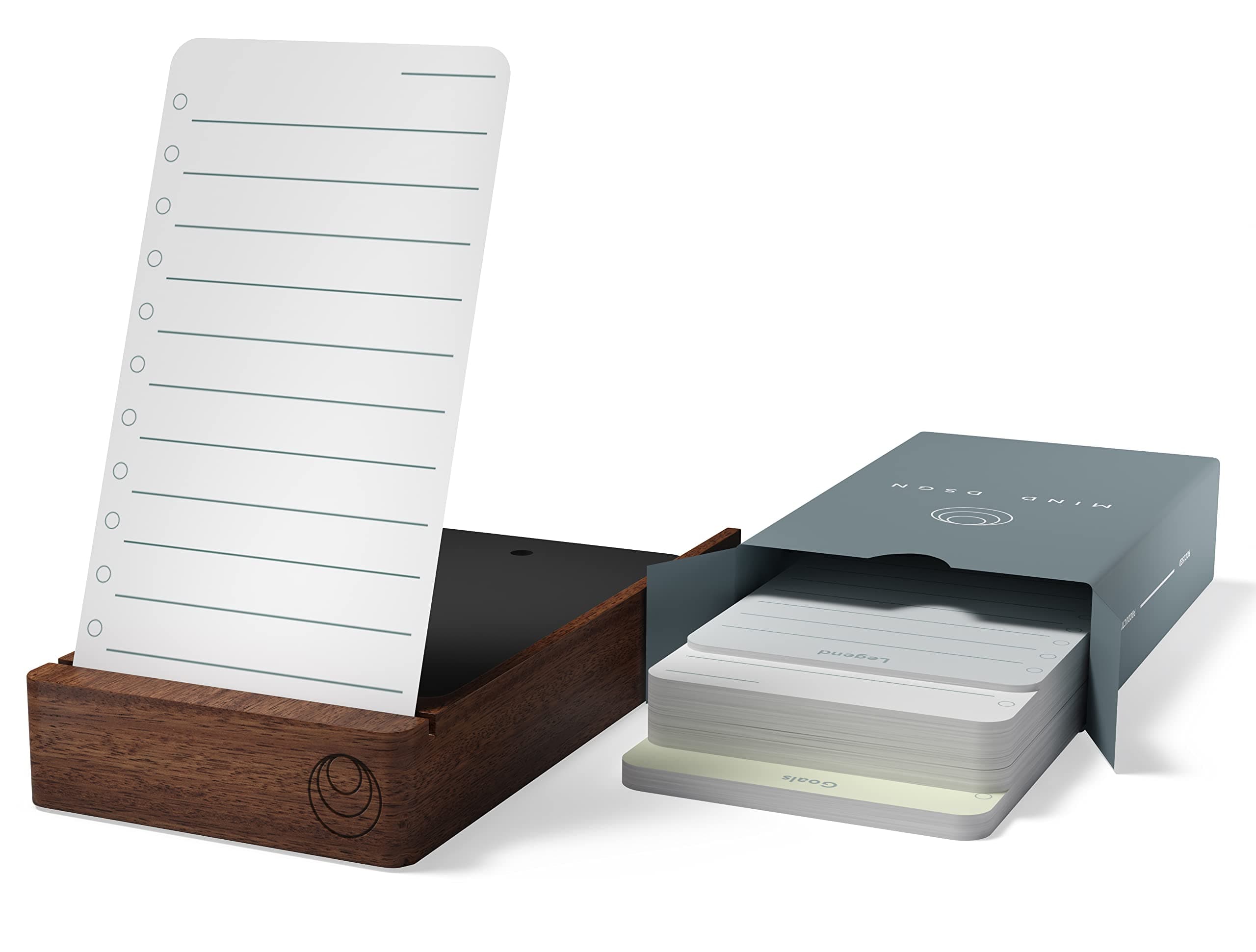 Mind Design Productivity Planner: To-Do List Cards with Cardcase Holder - Enjoy Calm Focus - Daily Checklist Cards + Elegant Walnut Box - Simple and Effective Analog System