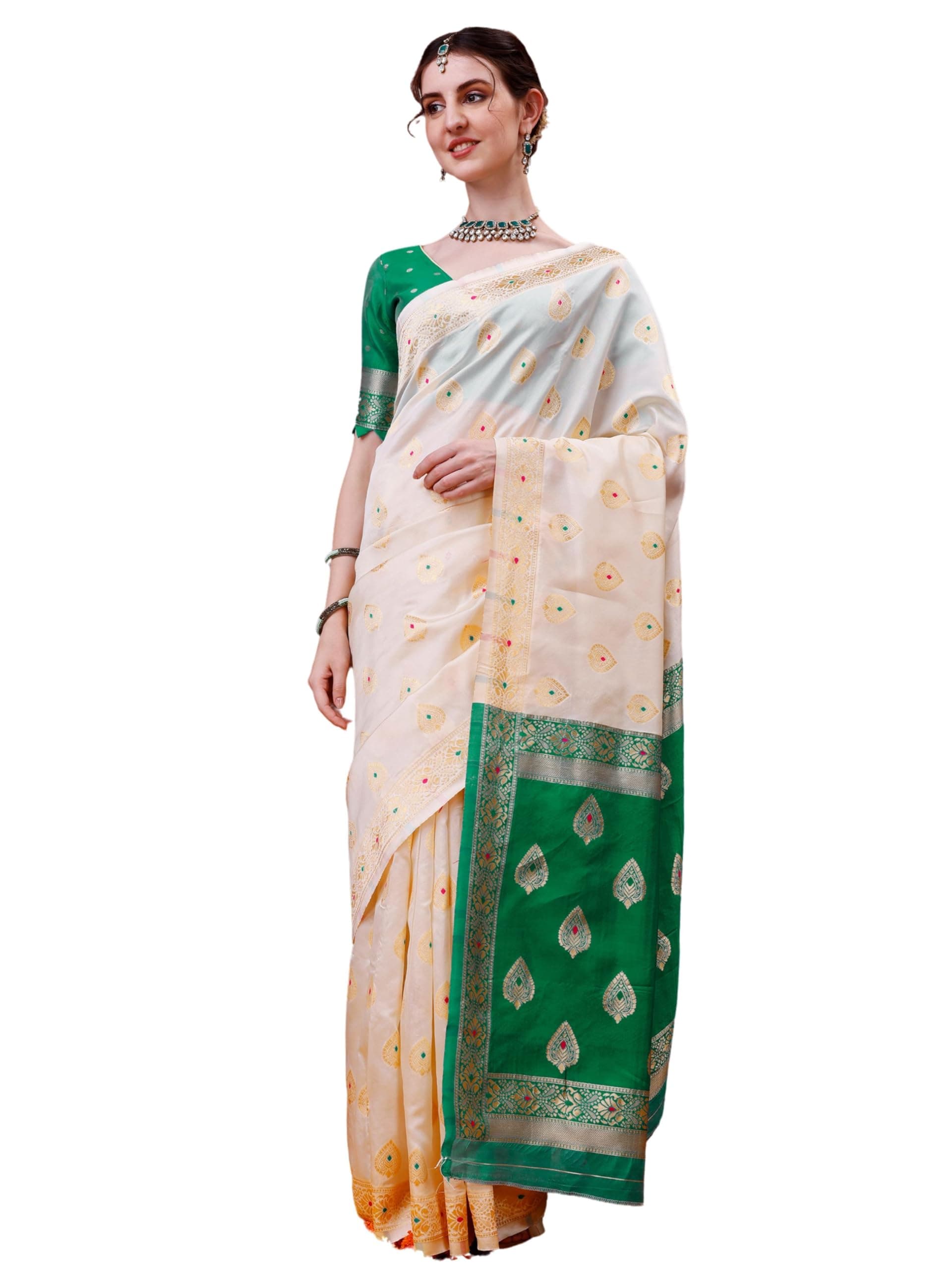 EthnicJunction Women's Silk Blend Woven Banarasi Saree With Blouse Piece