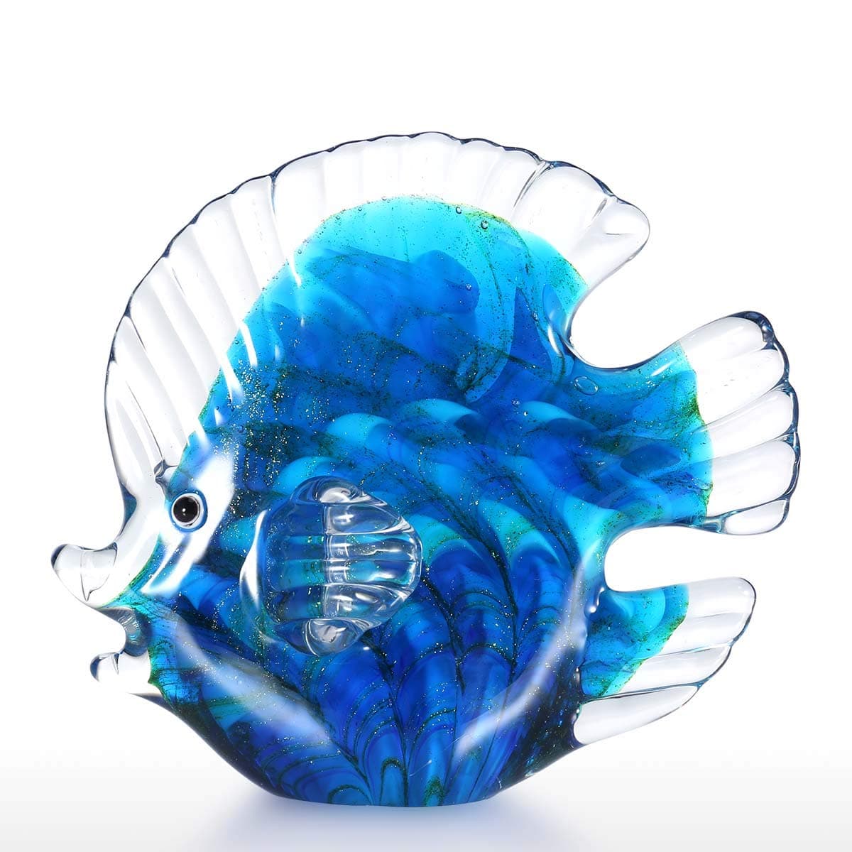 Tooarts Glass Sculpture Modern Sculpture for Gifts Home Decoration Glass Fish Blue Tropical Fish