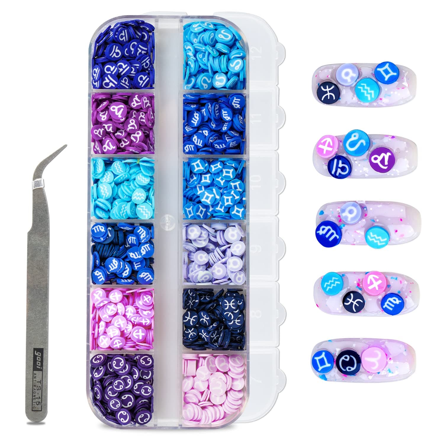 Nail Art Handcrafted 3D Charm 12 Zodiac Signs Soft Polymer Clay Slices, for Epoxy Resin Fashion Manicure Sequin Decoration Astrology Constellation Flake Design DIY Crafts Slime Making Kit