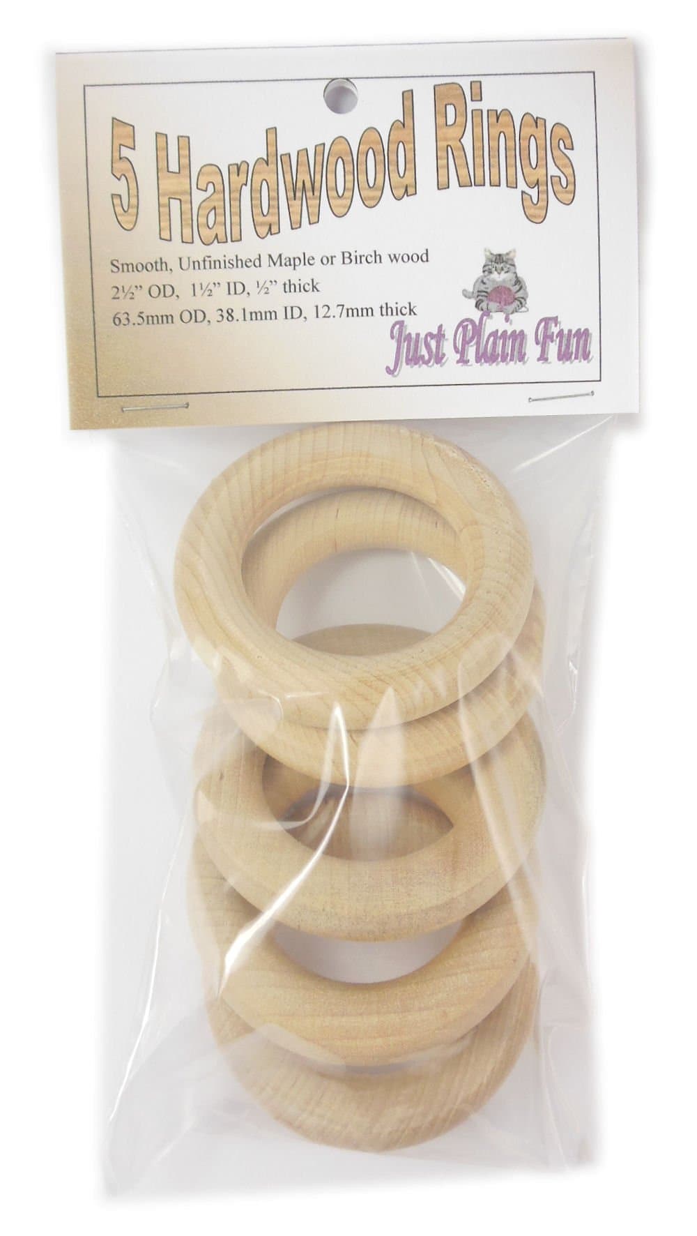 5 Hardwood Smooth Unfinished Wooden Rings