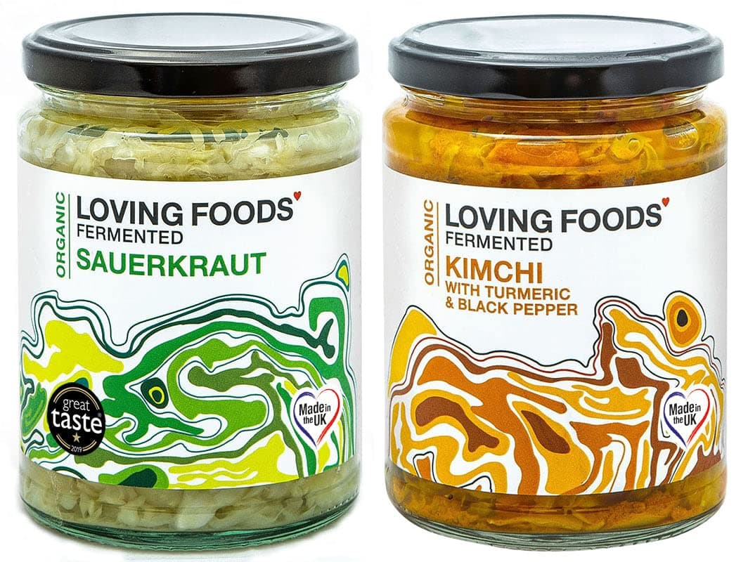 Award-Winning *Organic & Made in the UK* Sauerkraut & Kimchi with Turmeric and Black Pepper (2 x 475g) Raw, Unpasteurised & Bursting with Beneficial Live Bacteria (2 x Jars)