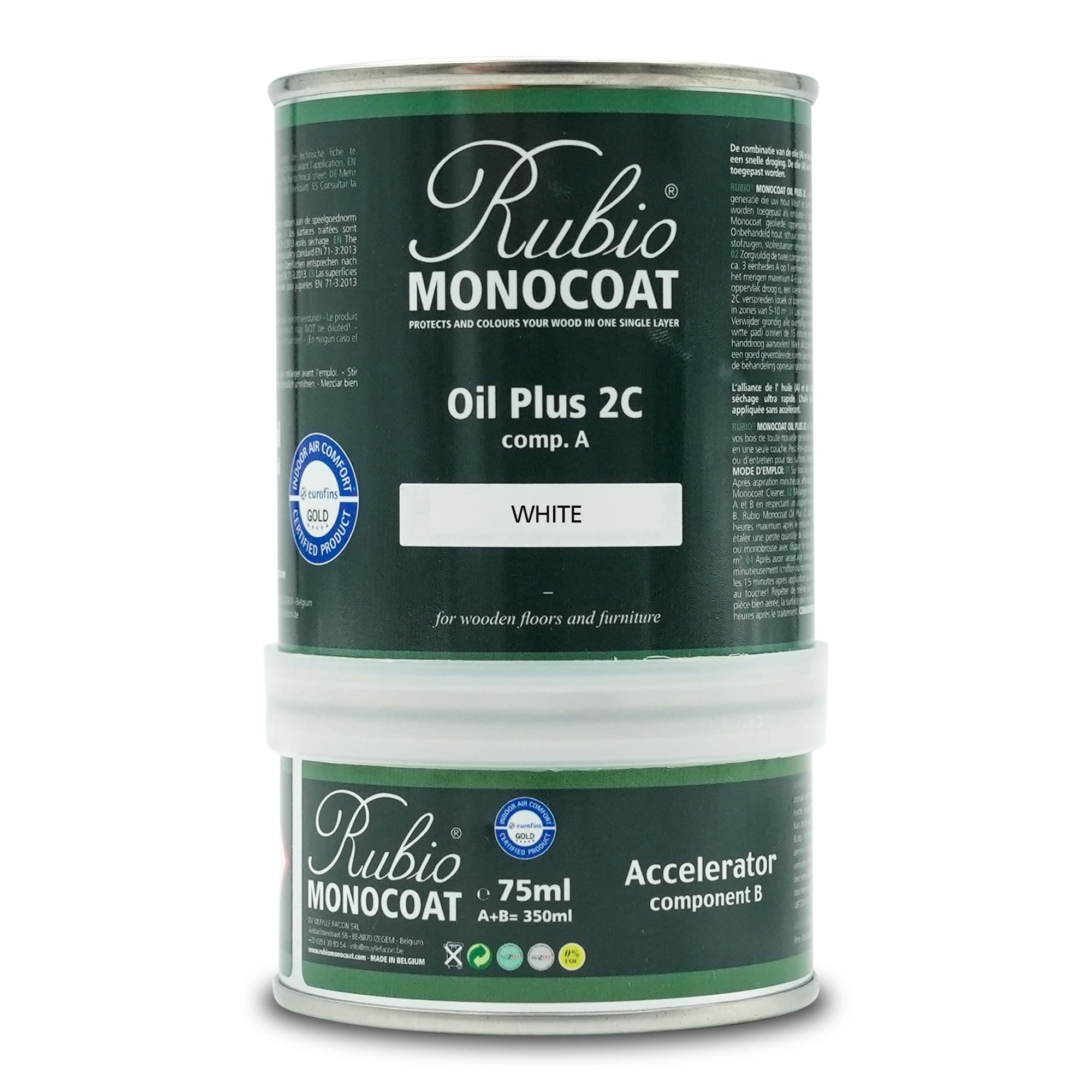 Oil Plus 2C, Fast-Drying Wood Oil, Ecological Wood Preserver for Indoor Use, Linseed Oil for Wood Treatment, Including Accelerator (Part B) - White, 350 ml