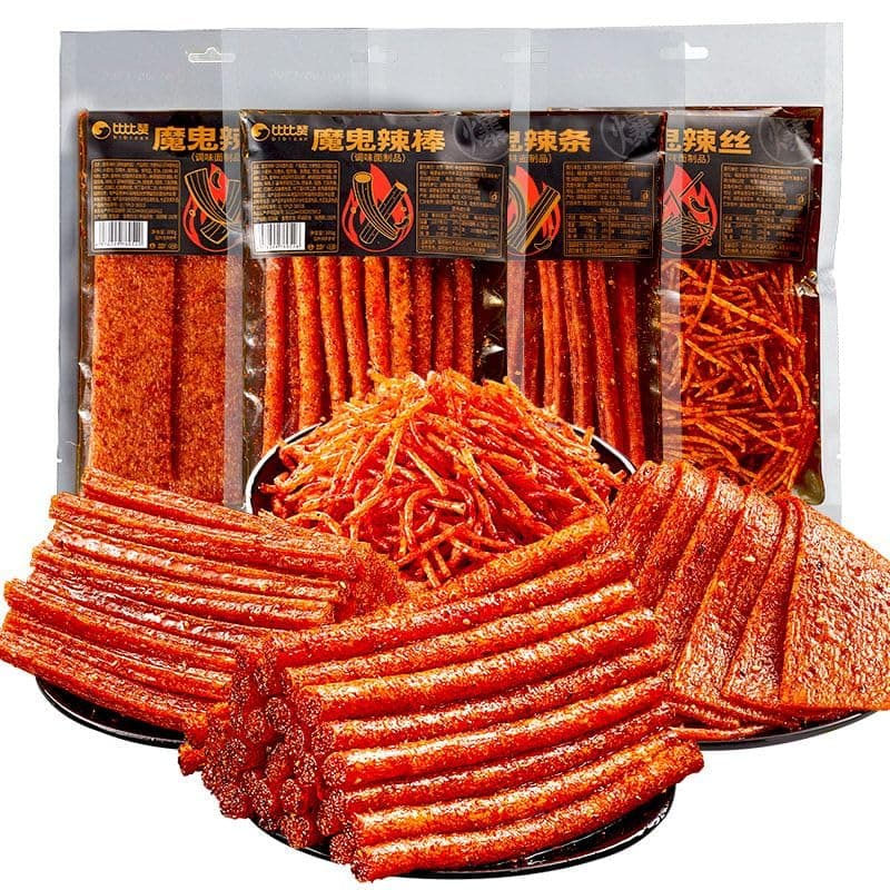 4 flavors mixed with spicy strips,Super spicy Latiao,Handmade Spicy Stick Spicy Bar,Spicy Strip Small Gluten Spicy Silk Sweet Spicy Flavor Chinese Snacks,Traditional gluten (Multiple mixed spicy strips,1 bag)