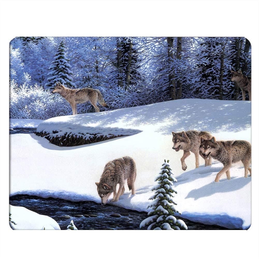 APSRA Wolves Gaming Mousepad Animals Wolves Wolf Pack River Snow Winter Forest Trees Frost Mouse Pad Mouse Mat for Computer Desk Laptop Office 9.5 X 7.9 Inch Non-Slip Rubber-13195