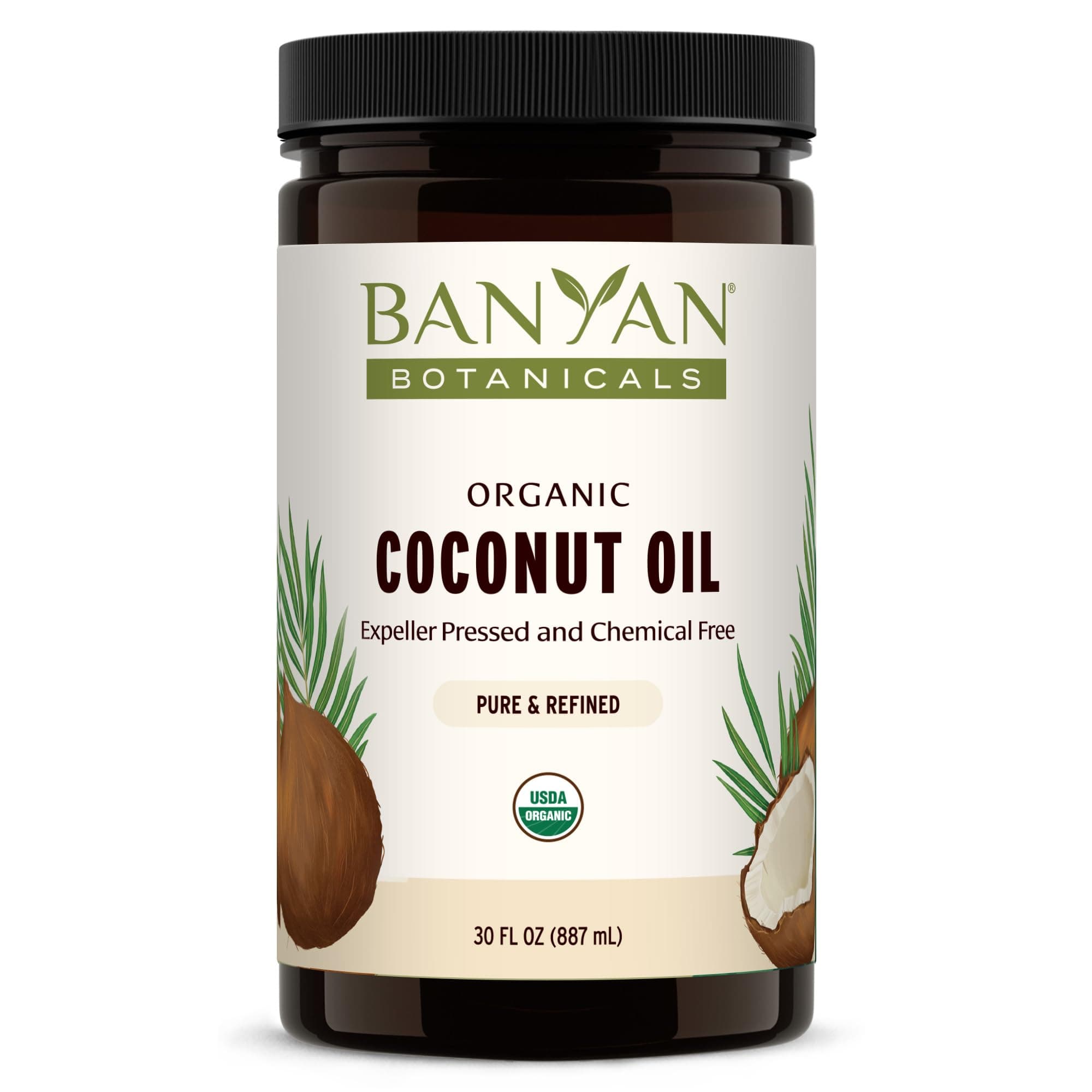 Banyan BotanicalsCoconut Oil, Certified Organic, Wide-Mouthed Jar, 30 oz - Pure, Refined - A Good Massage Oil for Pitta