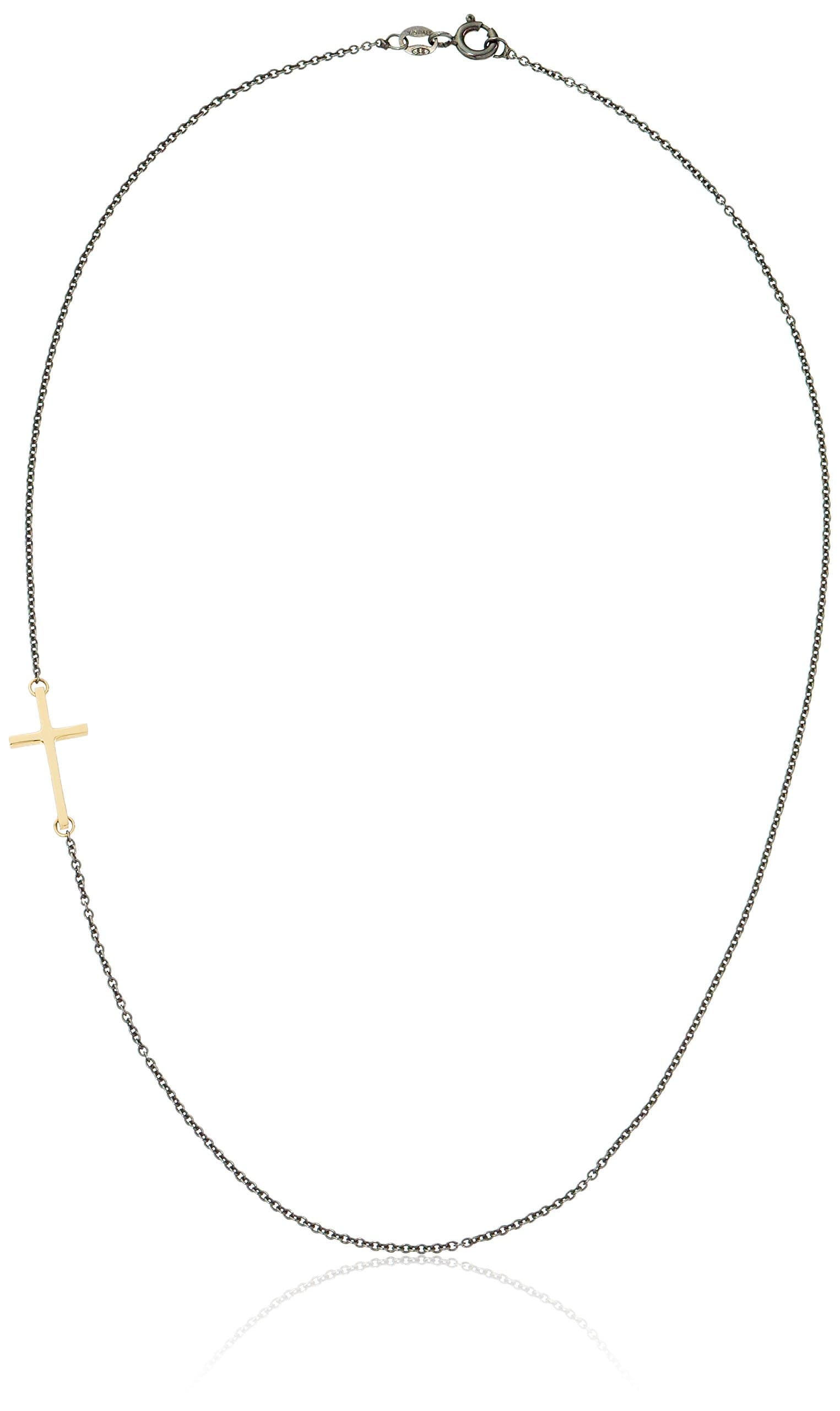 Mizuki 14k Side Cross Necklace On Sterling Silver Chain, 16"