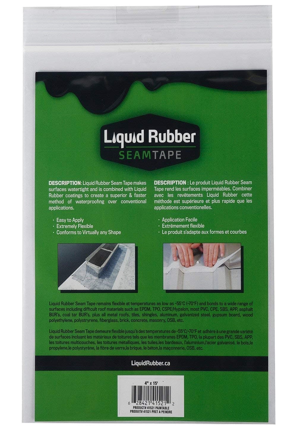 L R Liquid Rubber Peel and Stick Seam Tape - Fix Leaks, Repair and Restore Roof Joints and Tears, Bonds to EPDM, Metal, Tiles, Shingles, Wood, and Fiberglass Easy to Use, 4 Inch x 15 Foot Roll