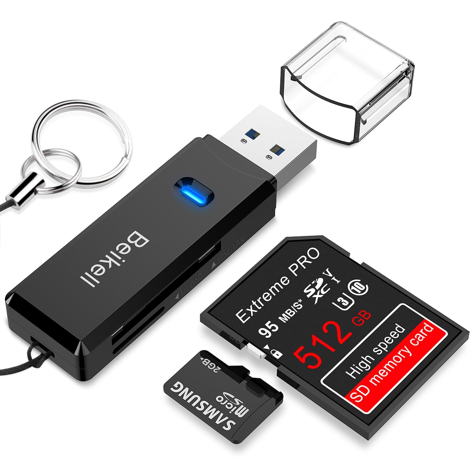 USB 3.0 Card Reader,High-speed SD/Micro SD Card Reader Memory Card Adapter-Supports SD/TF/SDHC/SDXC/MMC-Compatible with Windows,OS