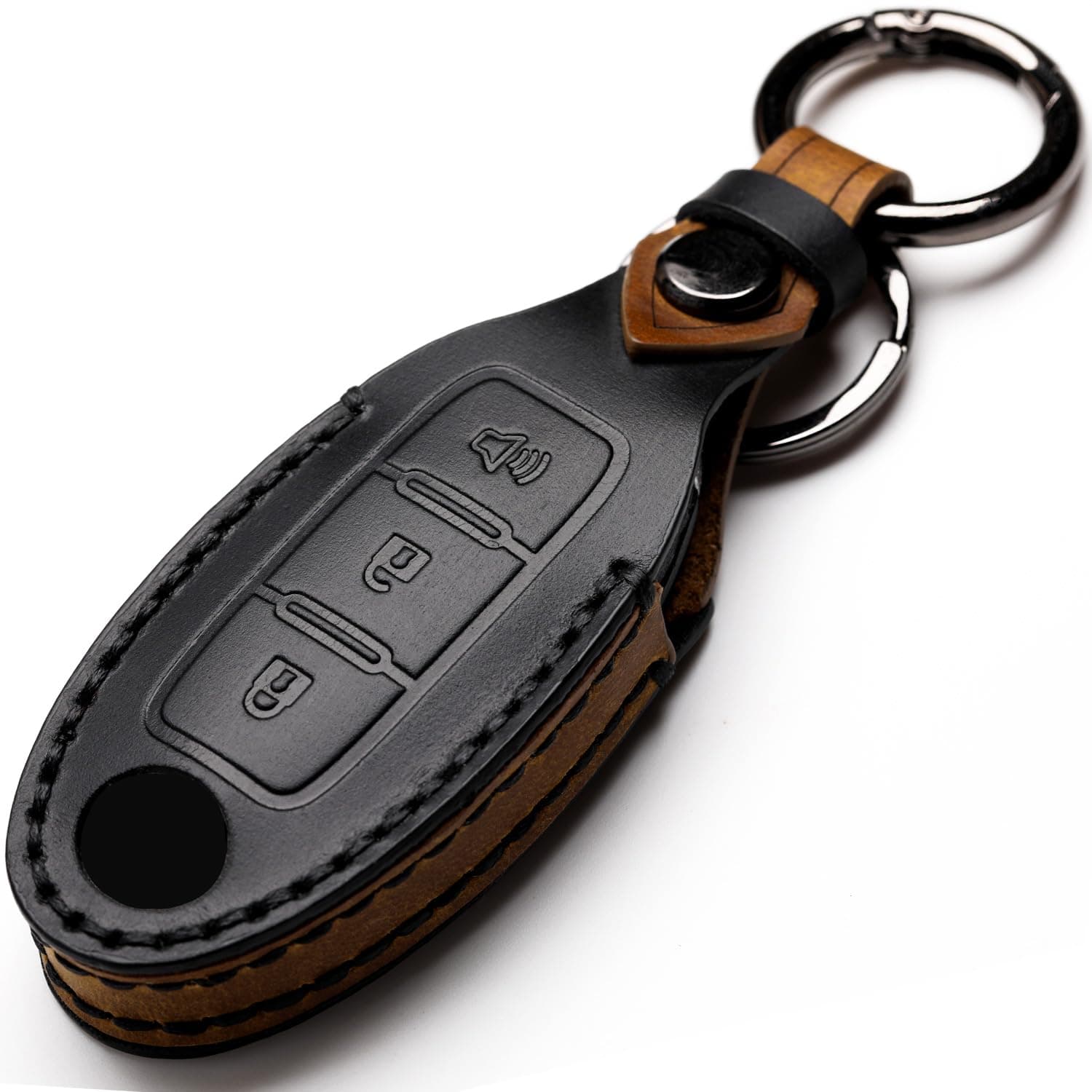 Leather Car Key Fob Cover Compatible with Nissan Keyless Remote Control for Nissan X-trail Rogue Altima Quest Pathfinder Sentra Patrol Cima Fuga Armada Teana Murano etc (A-Black)