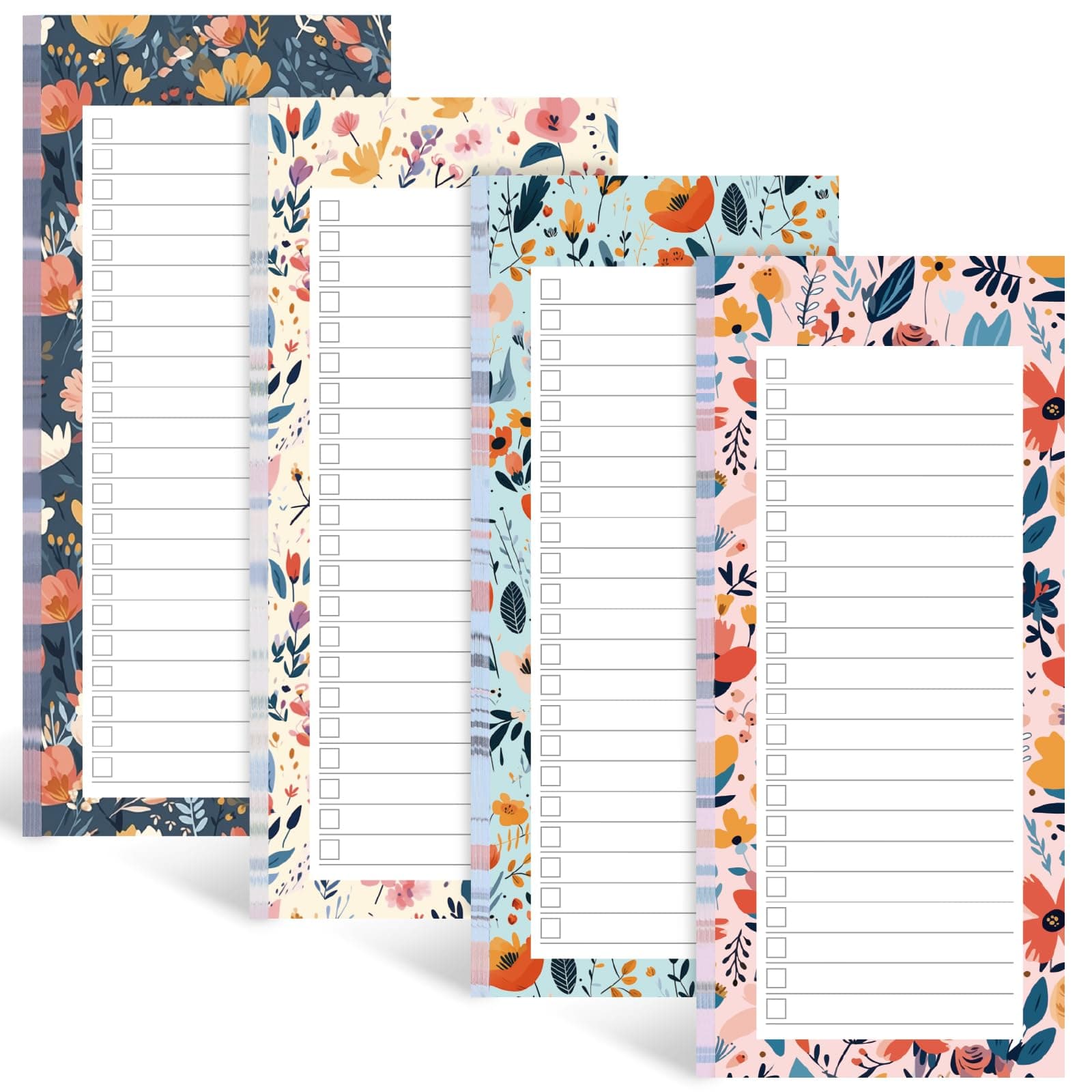 Koogel Magnetic Fridge Notepads, Floral Design, 4 Pack 200 Sheets Grocery List Notepad, 70g Premium Paper, Tear-Off Sheets, Perfect for Daily Schedules, Shopping Lists & Task Management, To-Do List