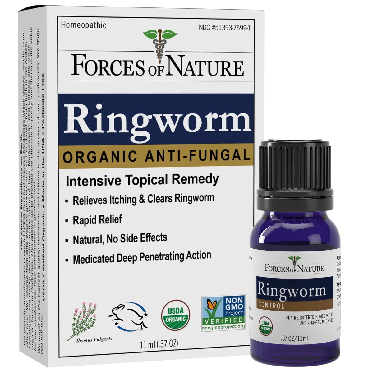Ringworm Treatment for Humans, Organic Homeopathic Medicine, 0.37 Fl Oz, Antifungal Multi Symptom Relief from Itchy, Red & Irritated Skin Associated with Ringworm, Non GMO