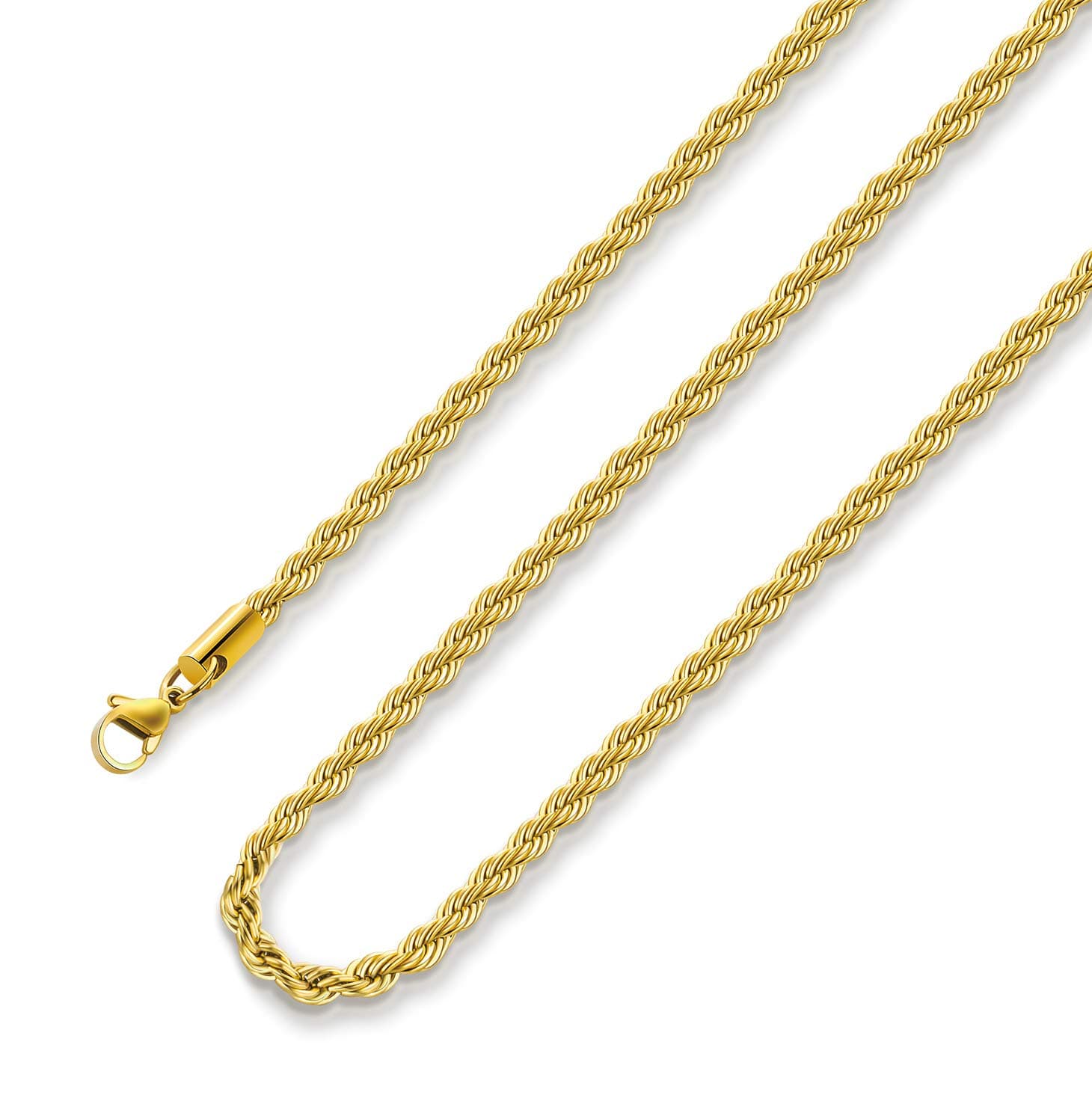 Monily 24k Gold Plated Rope Chain 1.5mm 2.5mm 5mm Stainless Steel Twist Chain Necklace for Men Women