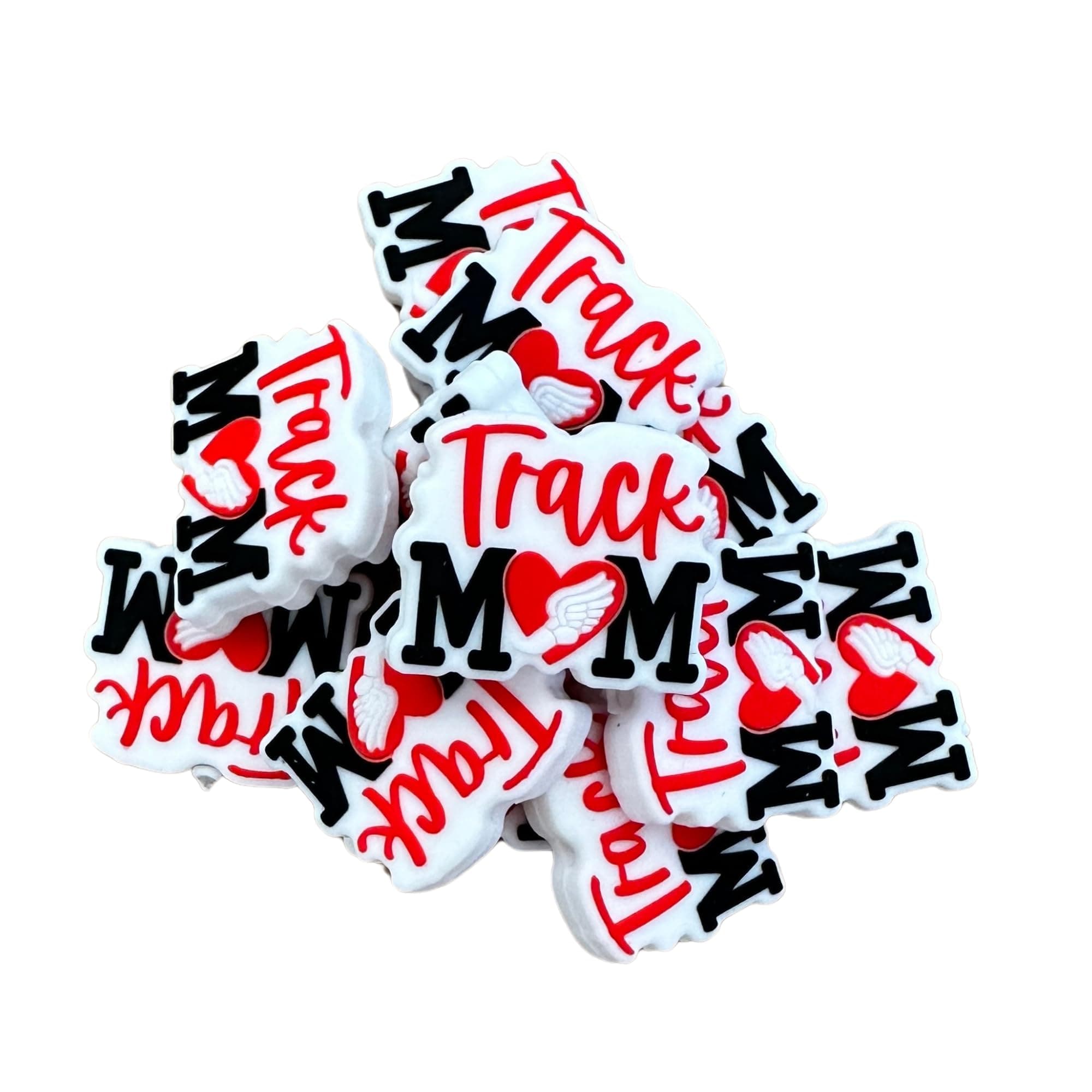 Lashicorn Track Mom Silicone Focal Bead | 12 Pack 1.1x.9” Bulk Wholesale for Keychain Making Kit Pen Running High School Coach