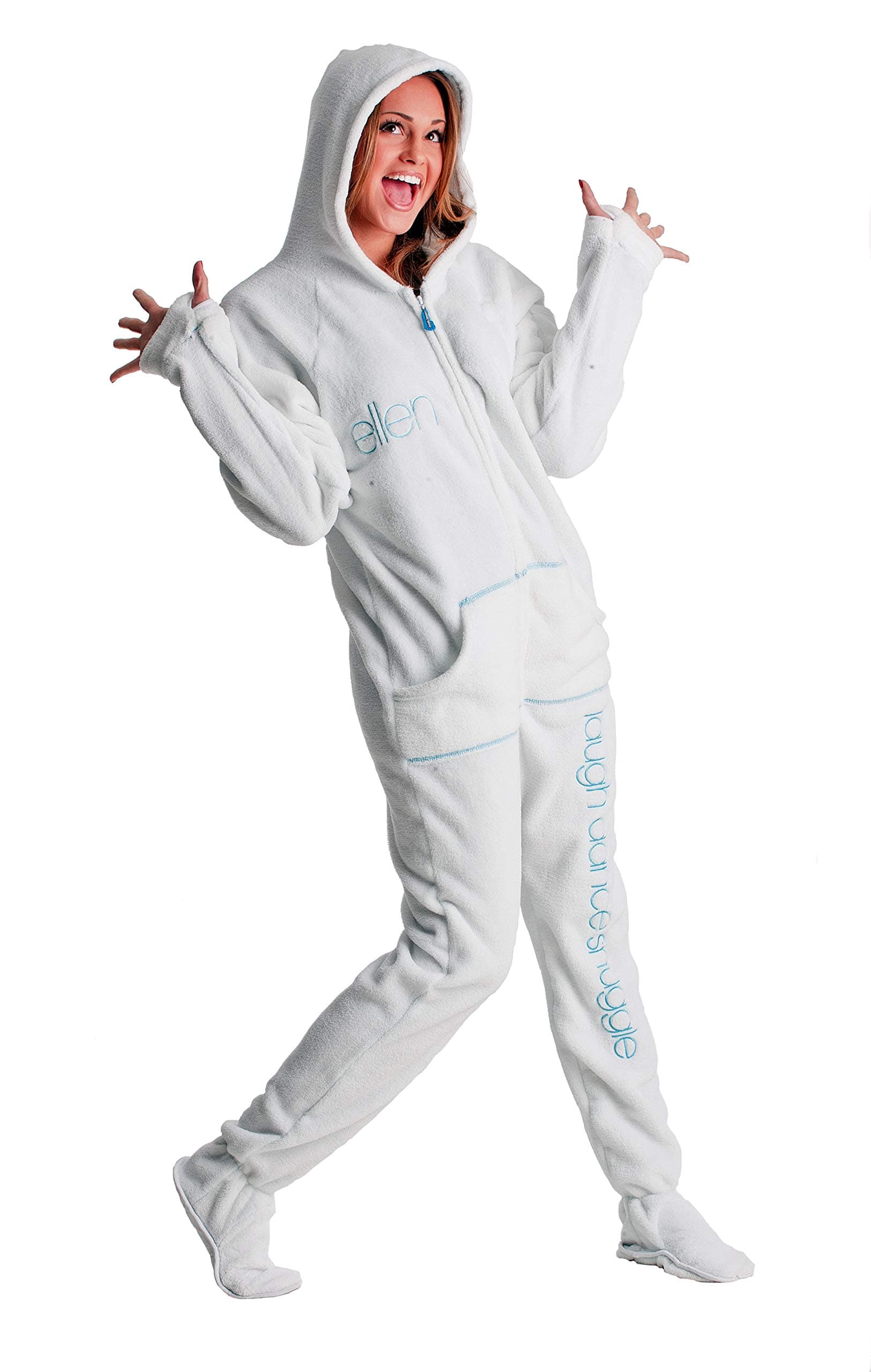 Jumpin Jammerz Ellen Degeneres White Adult Footed Onesie Pajamas for Men and Women